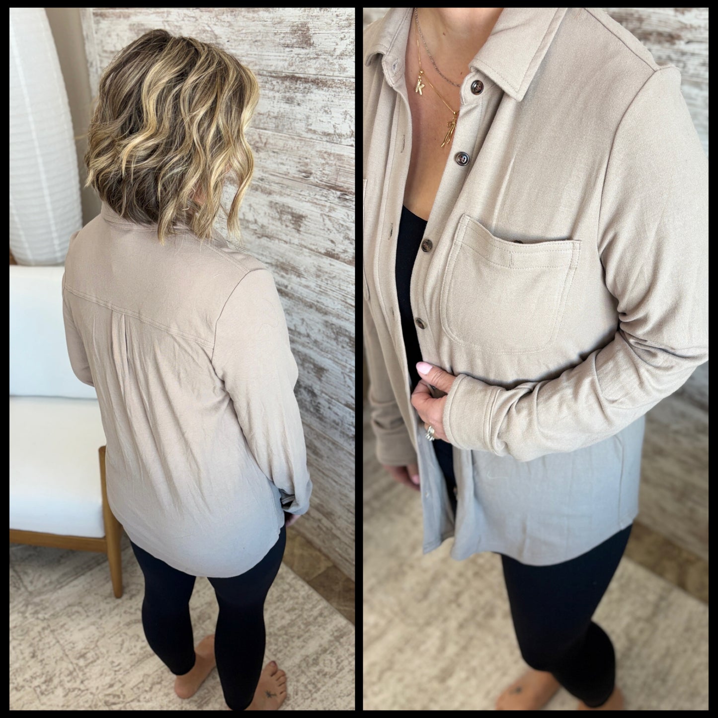 Soft Taupe Button Up Top