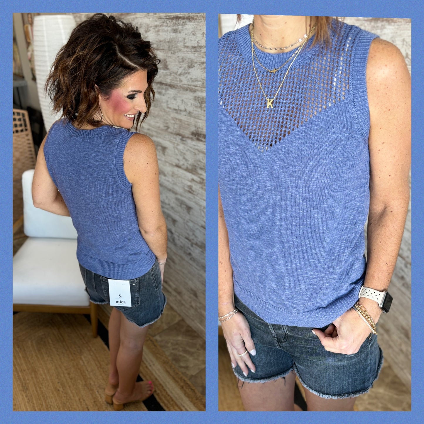 Pointelle Cut Out Sleeveless Sweater ~ 2 Colors