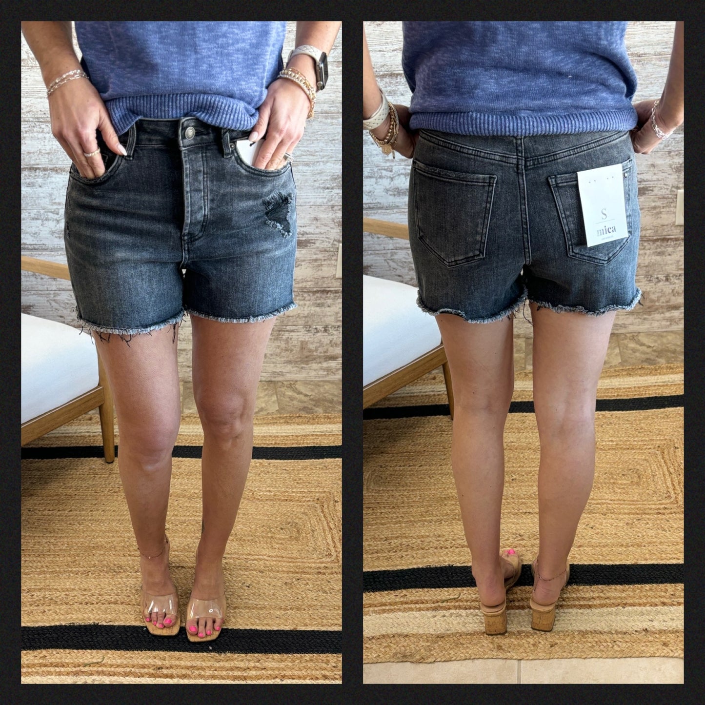 Mica Black Grey Distressed Shorts MDP-H3470