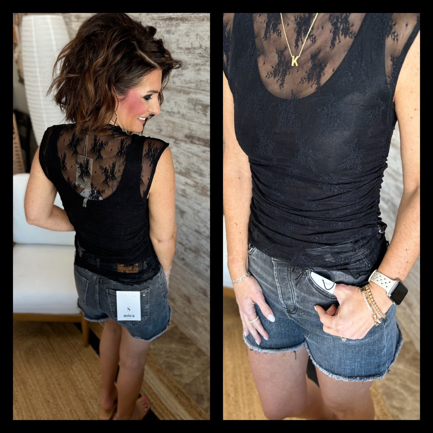 Mock Neck Ruched Sheer Top ~ 2 Colors
