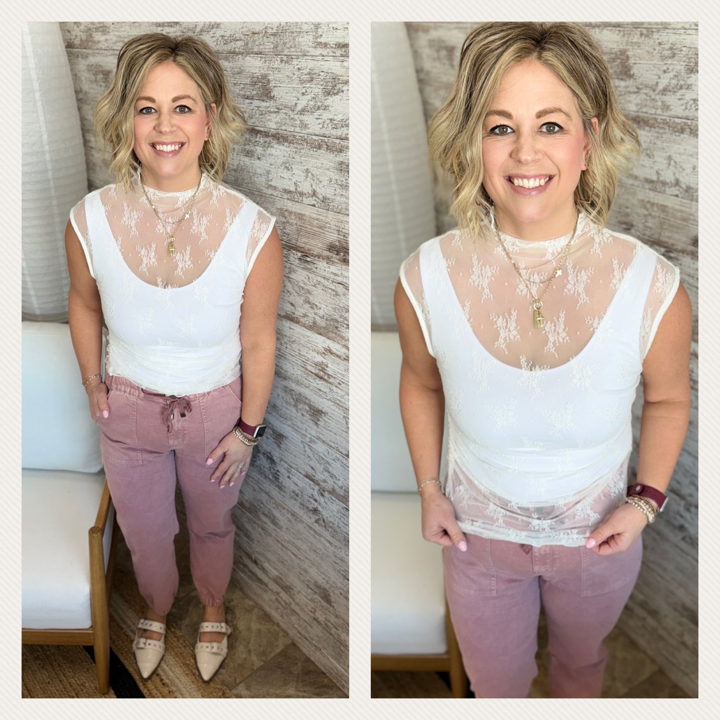 Mock Neck Ruched Sheer Top ~ 2 Colors