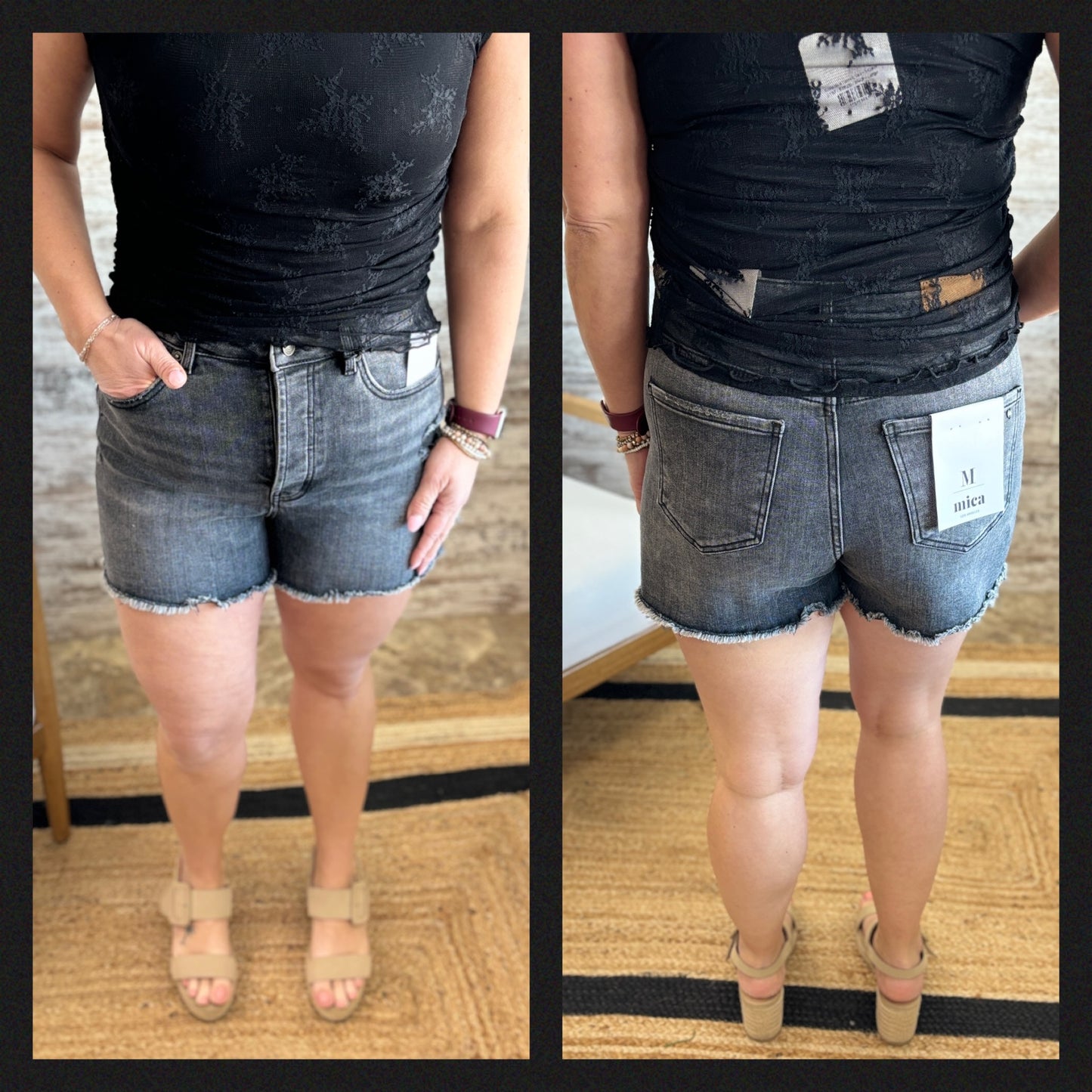 Mica Black Grey Distressed Shorts MDP-H3470