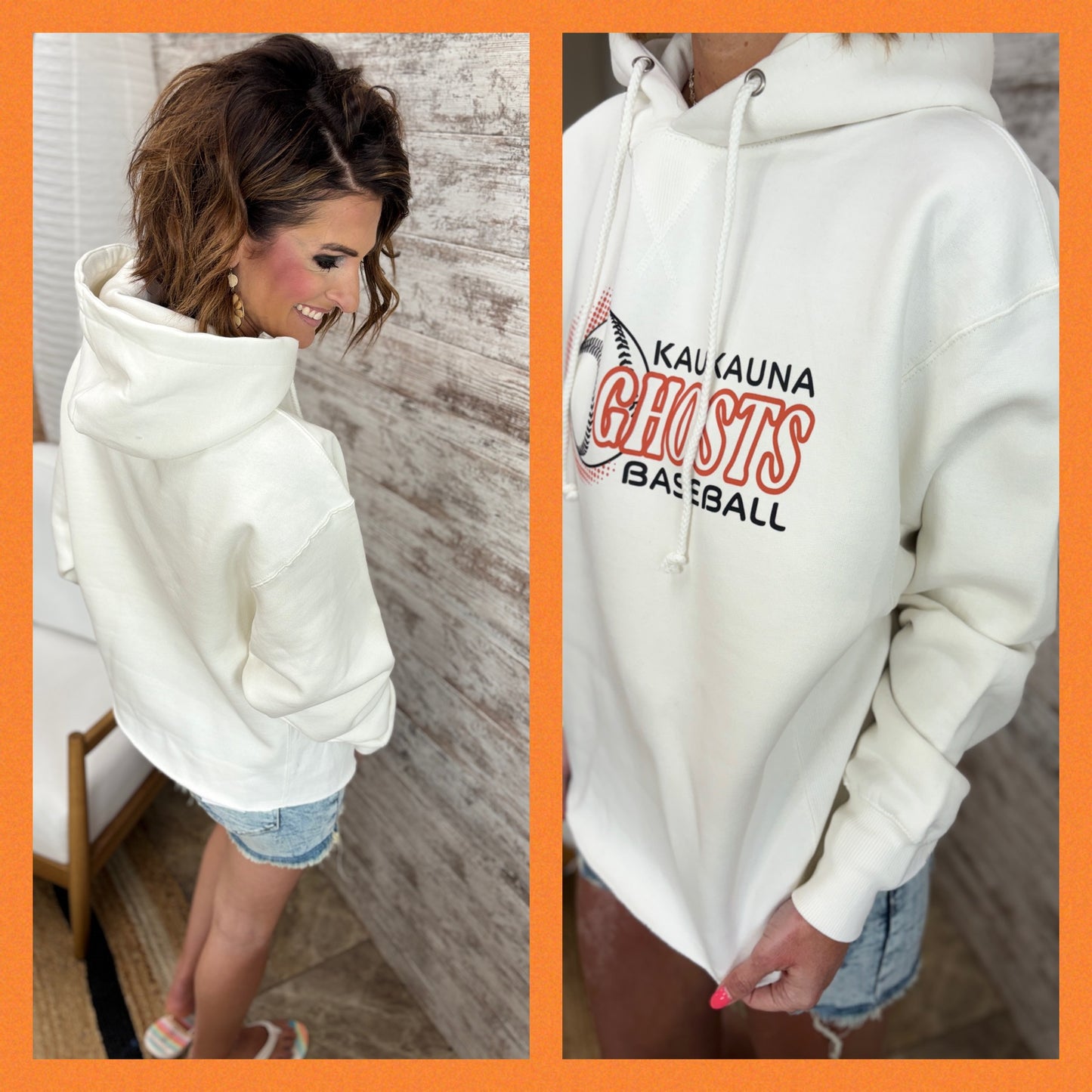 Kaukauna Ghosts Baseball Enza Cream Raw Edge Hoodie