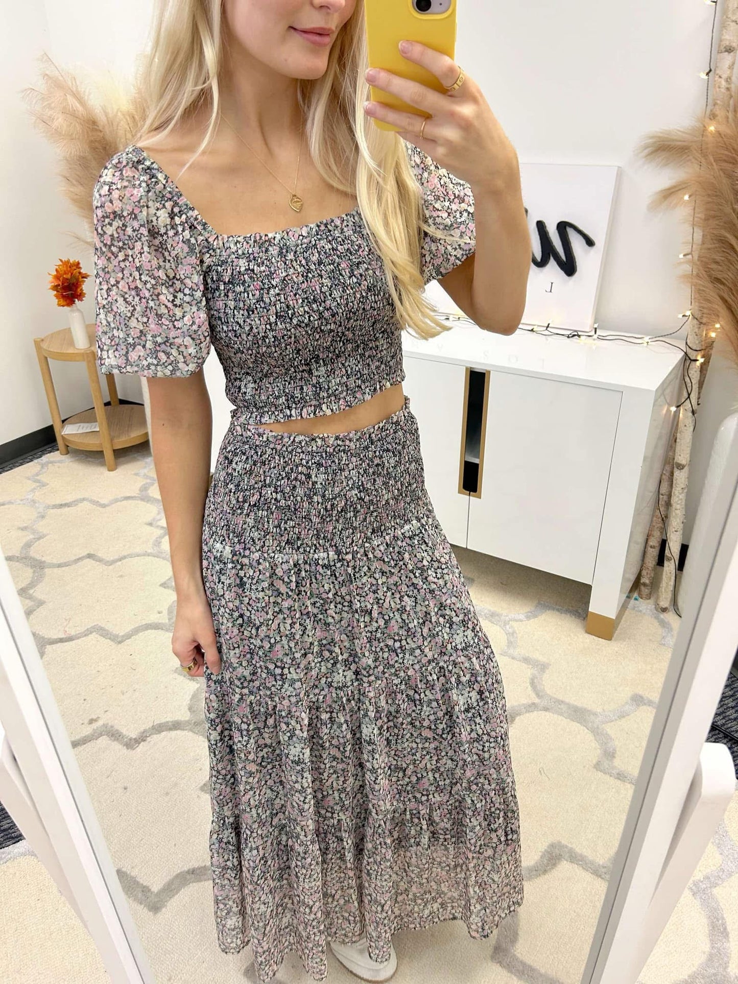 Black Floral Smock Skirt