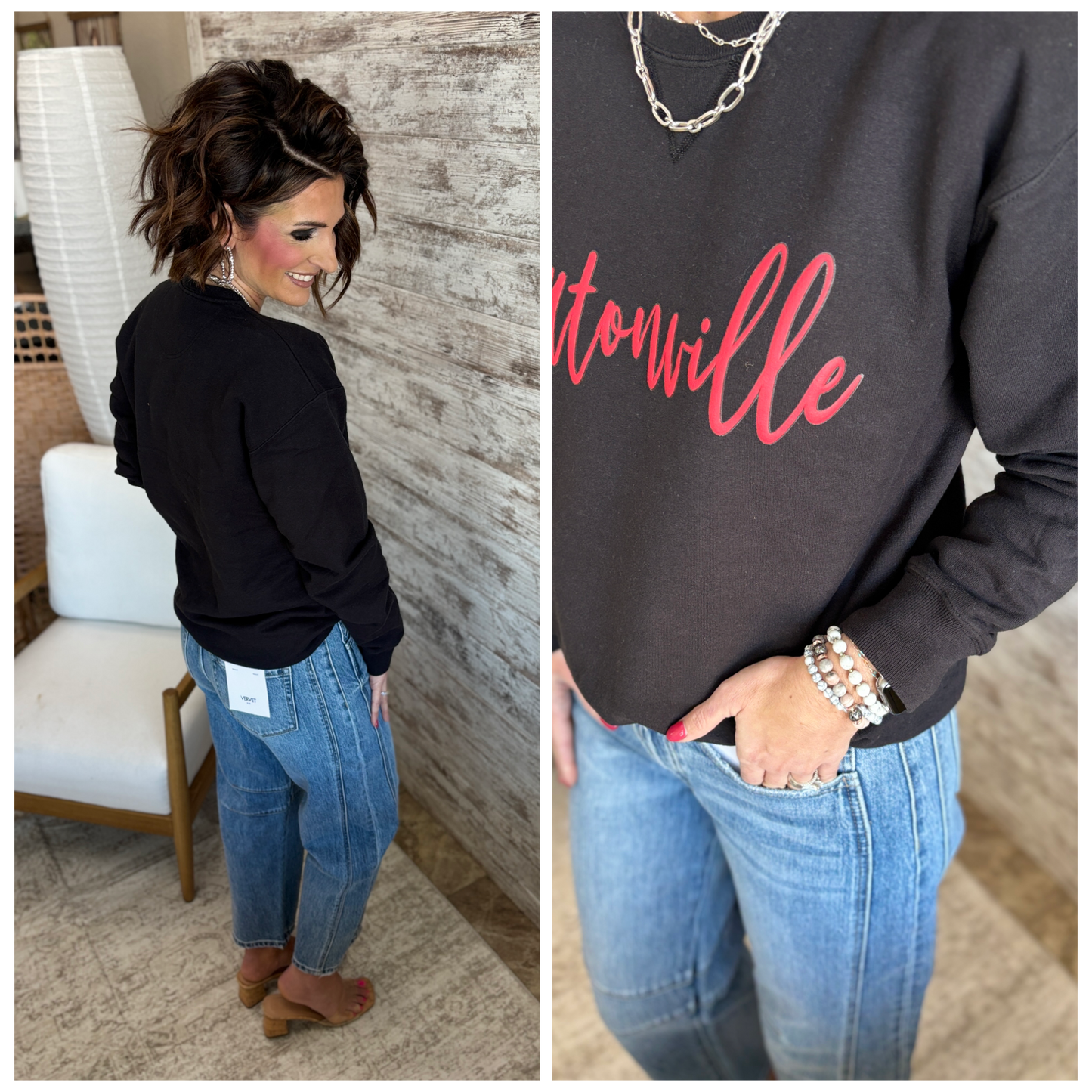 Hortonville Red Cursive Puff Black Comfort Wash Crew