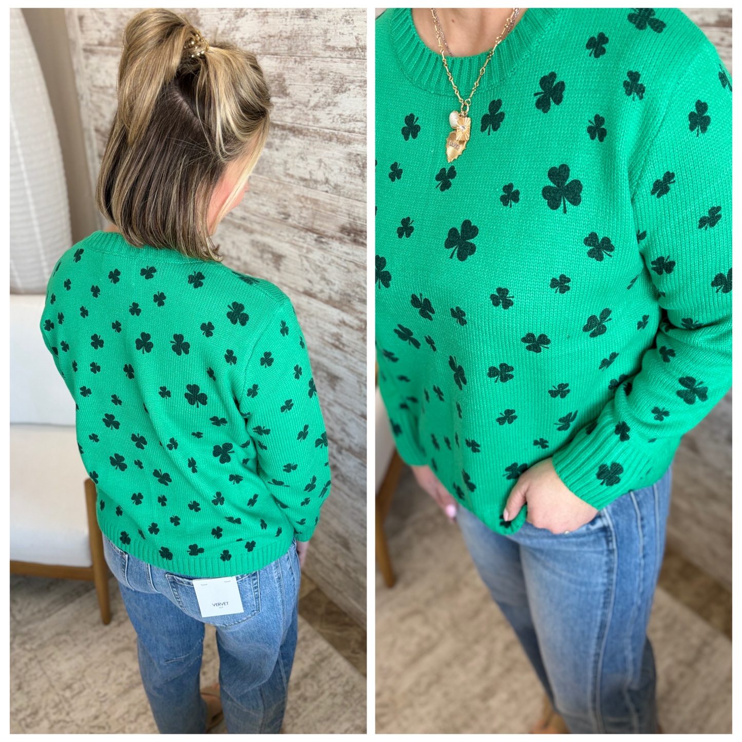 Green Shamrock Crew Neck Sweater