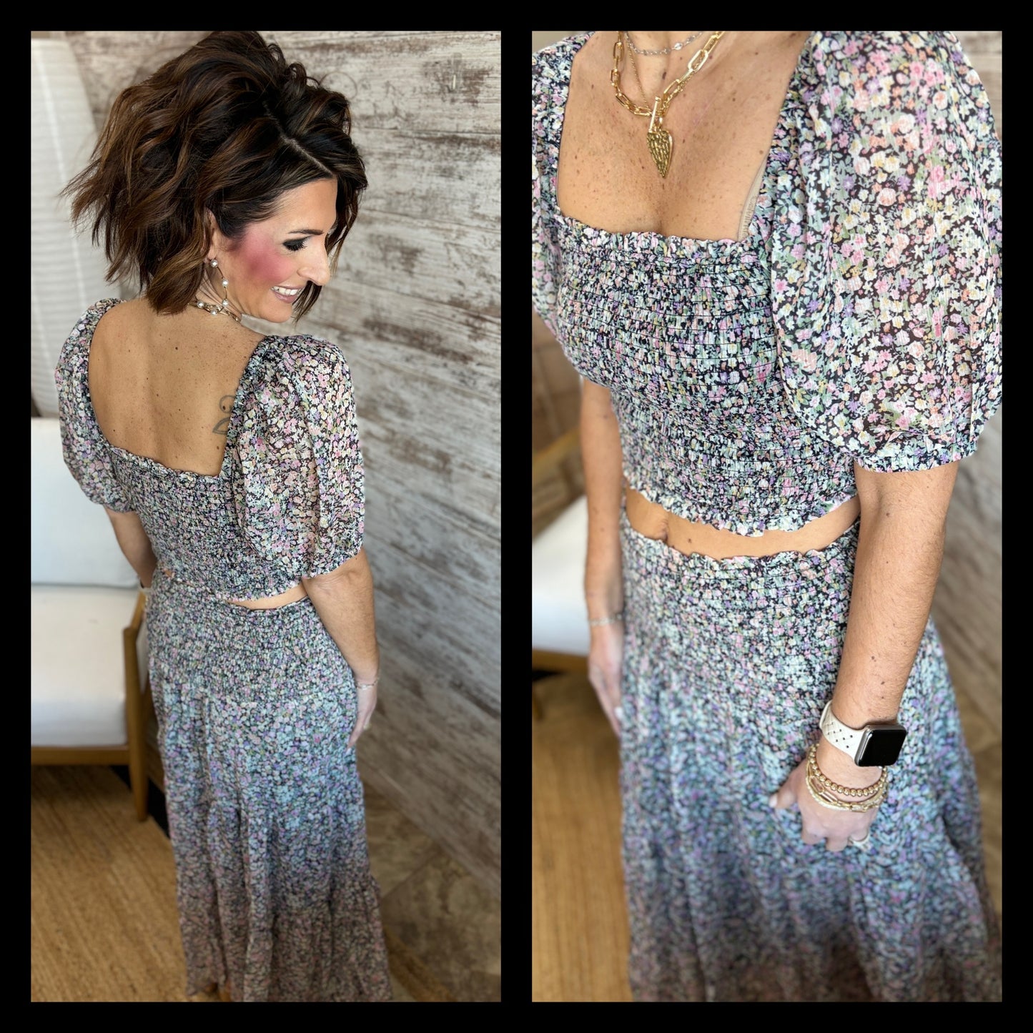 Black Floral Smock Skirt