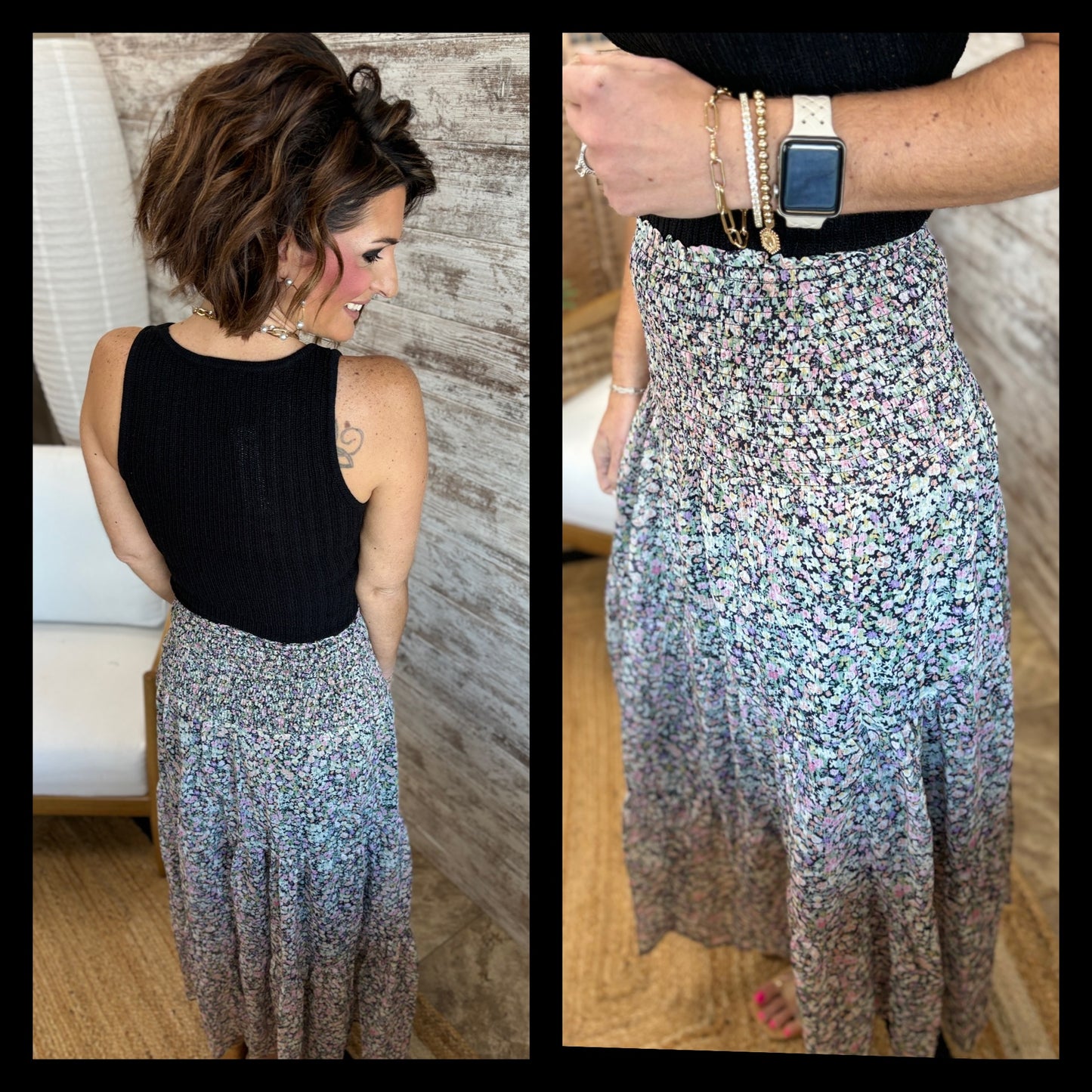Black Floral Smock Skirt