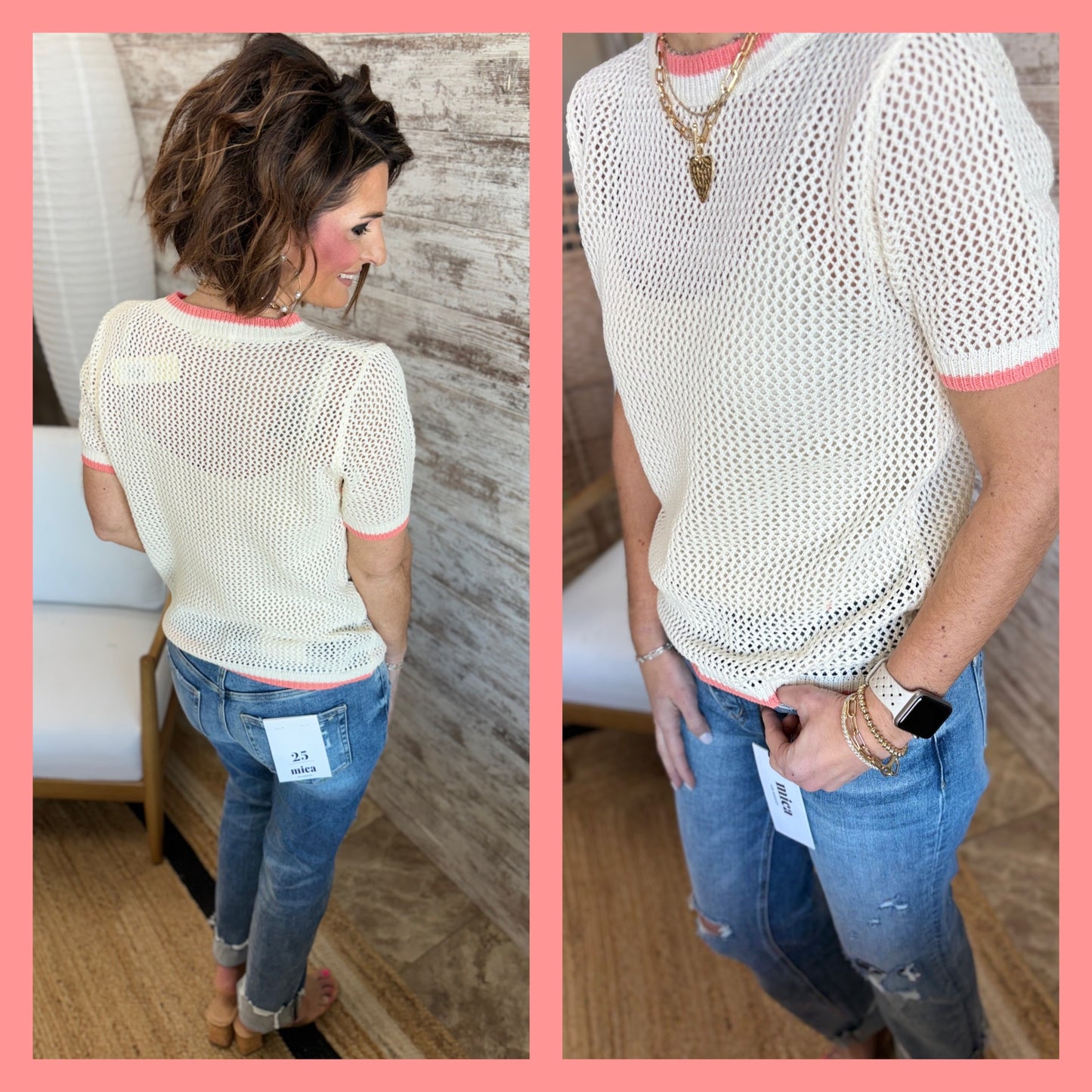 Open Knit Short Sleeve Sweater ~ 2 Colors