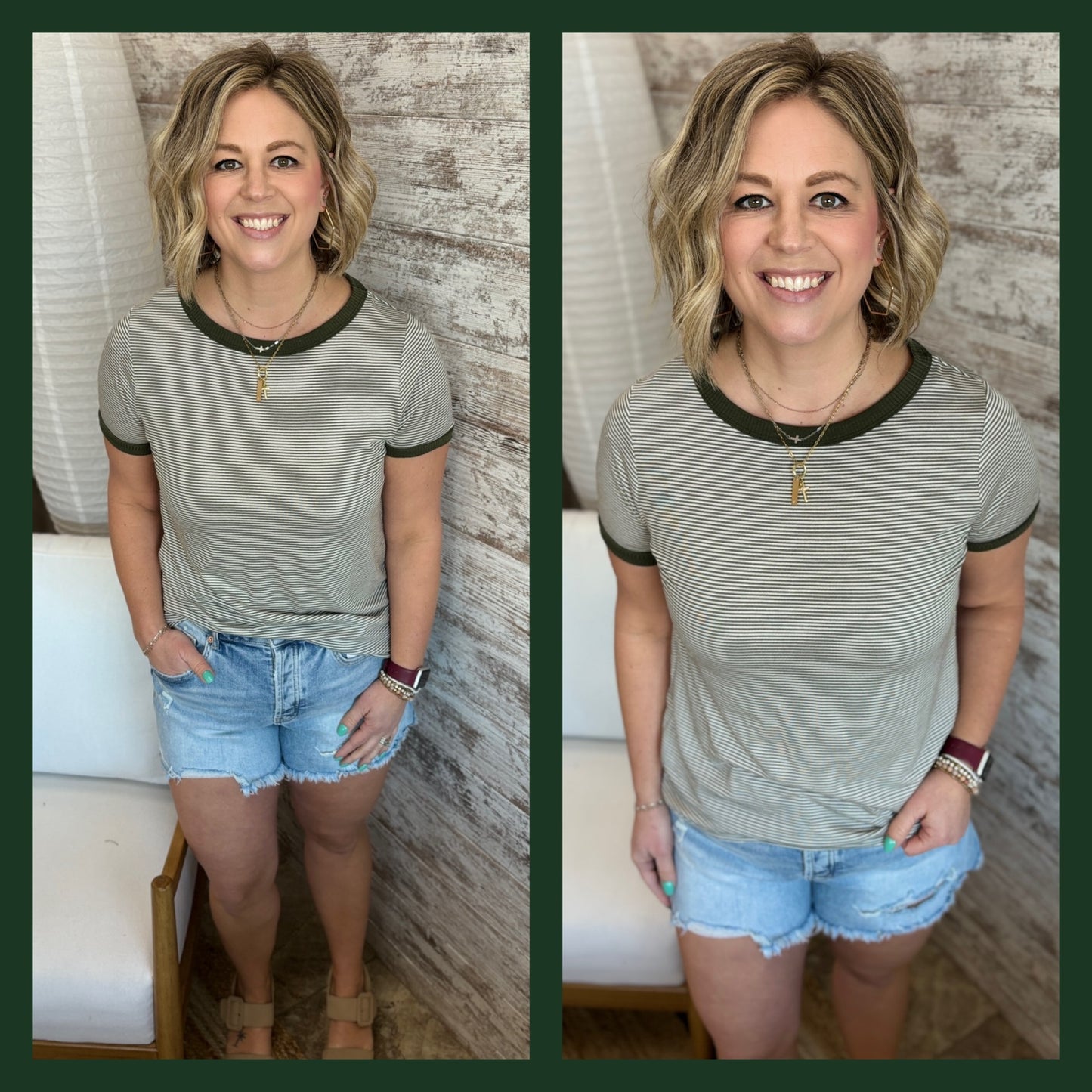 Olive Pinstripe Short Sleeve