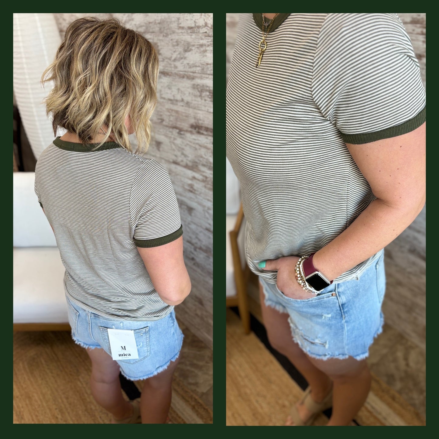 Olive Pinstripe Short Sleeve