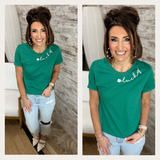 Lucky Kelly Green Bella Canvas Jersey Tee