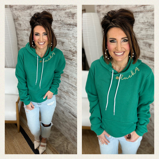 Lucky Gold Glitter Kelly Green Bella Hoodie