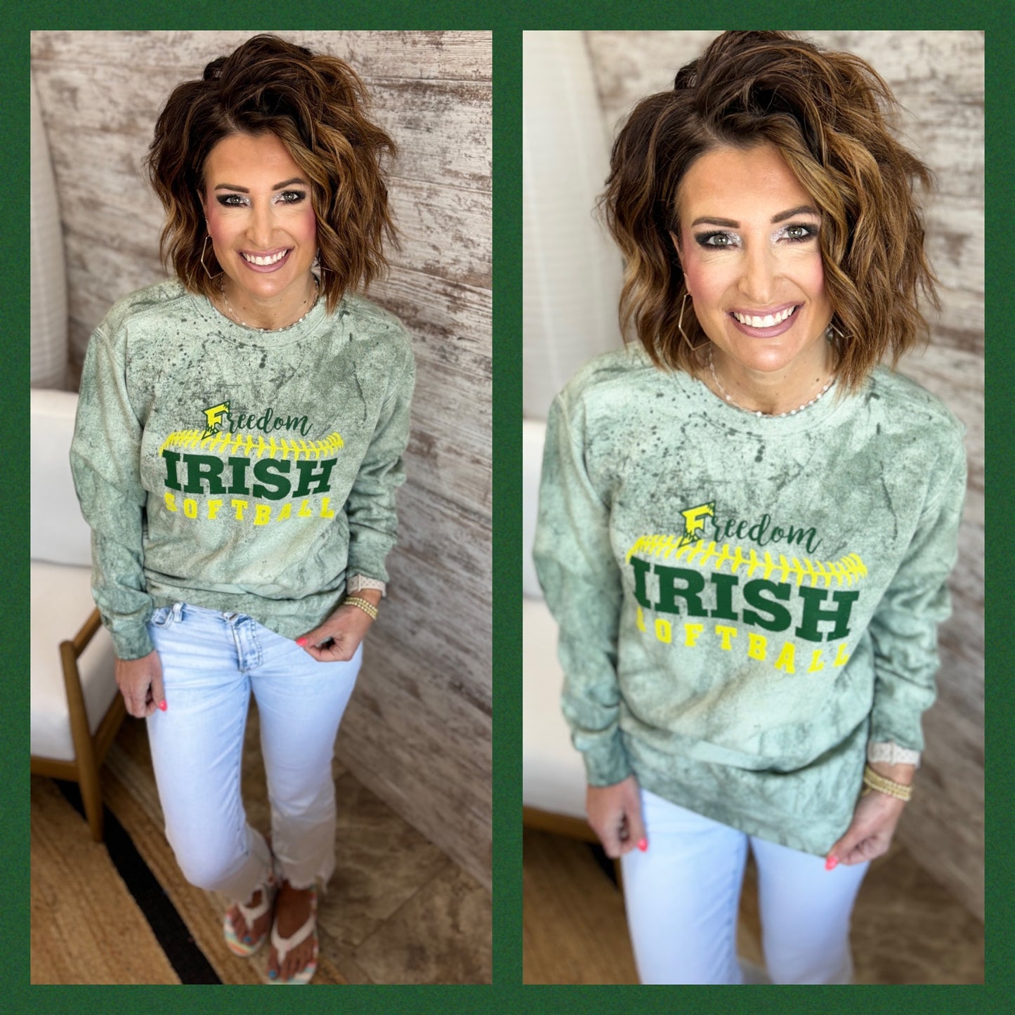Freedom Irish Softball Green ColorBlast Crewneck