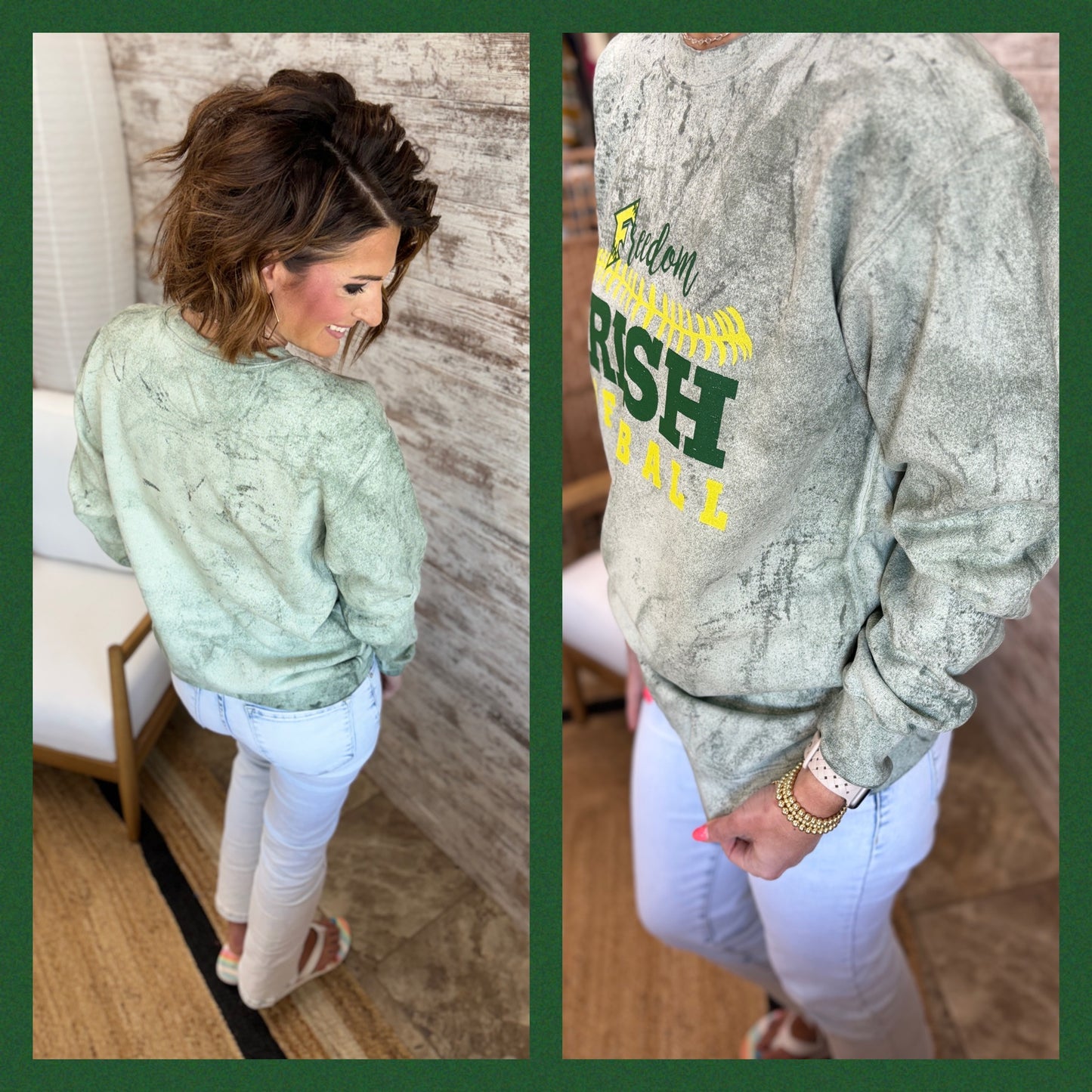 Freedom Irish Softball Green ColorBlast Crewneck