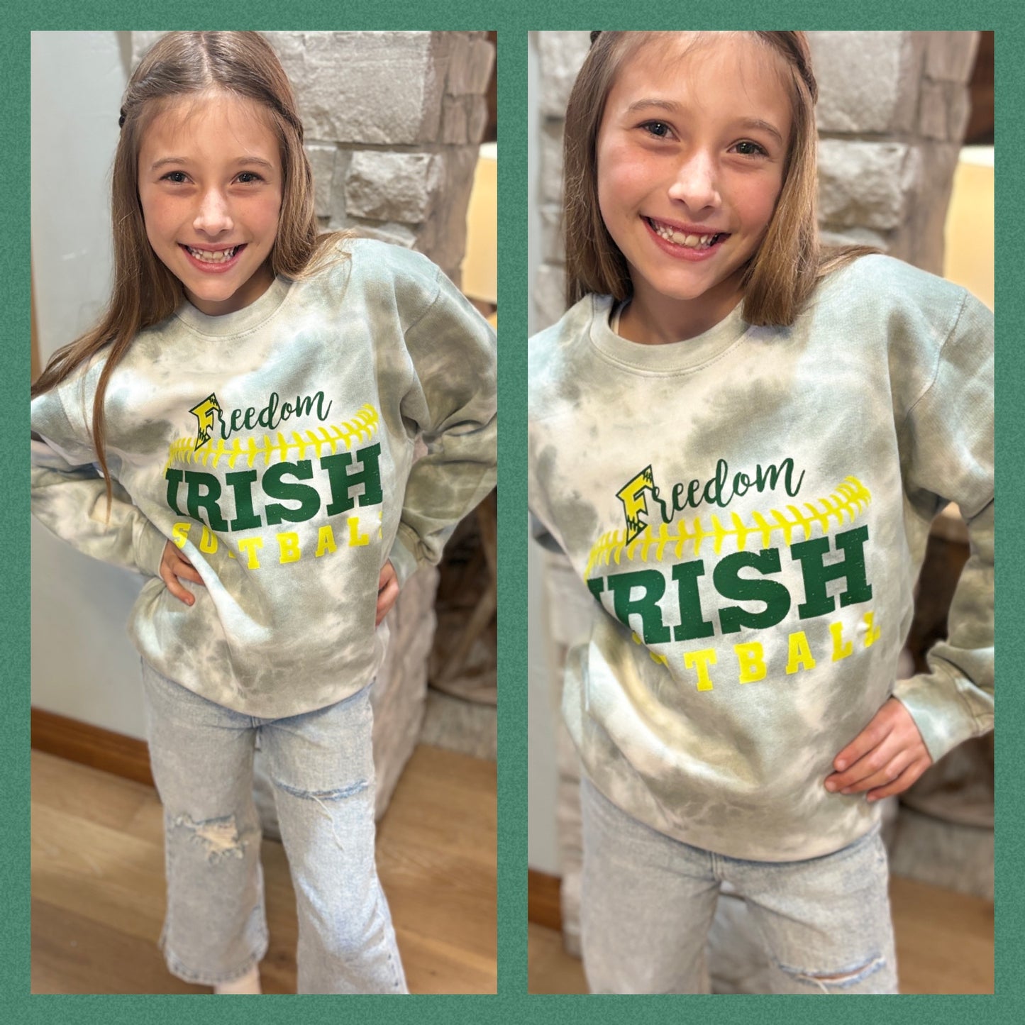 Freedom Softball Youth Greenstone Tie Dye Crewneck