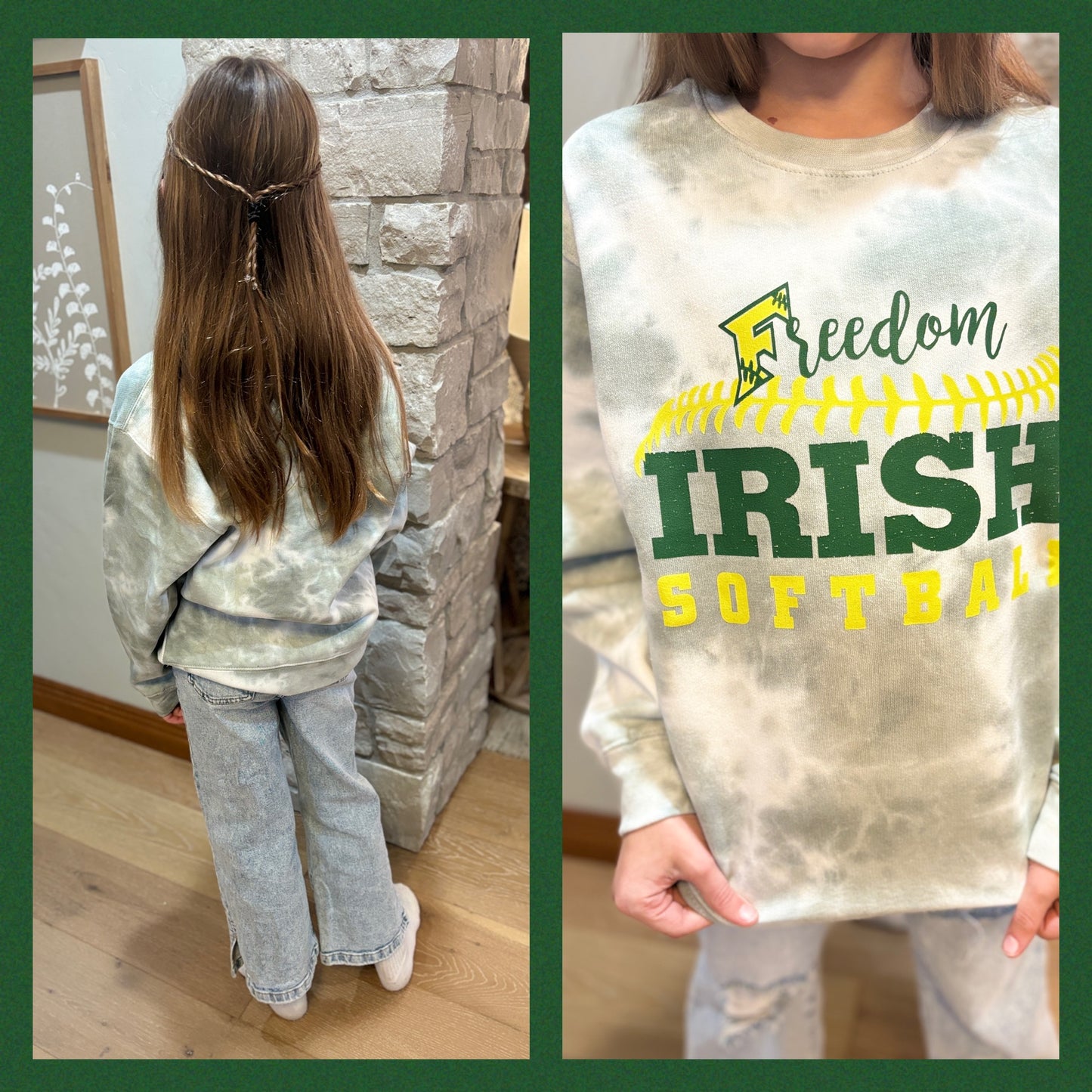 Freedom Softball Youth Greenstone Tie Dye Crewneck