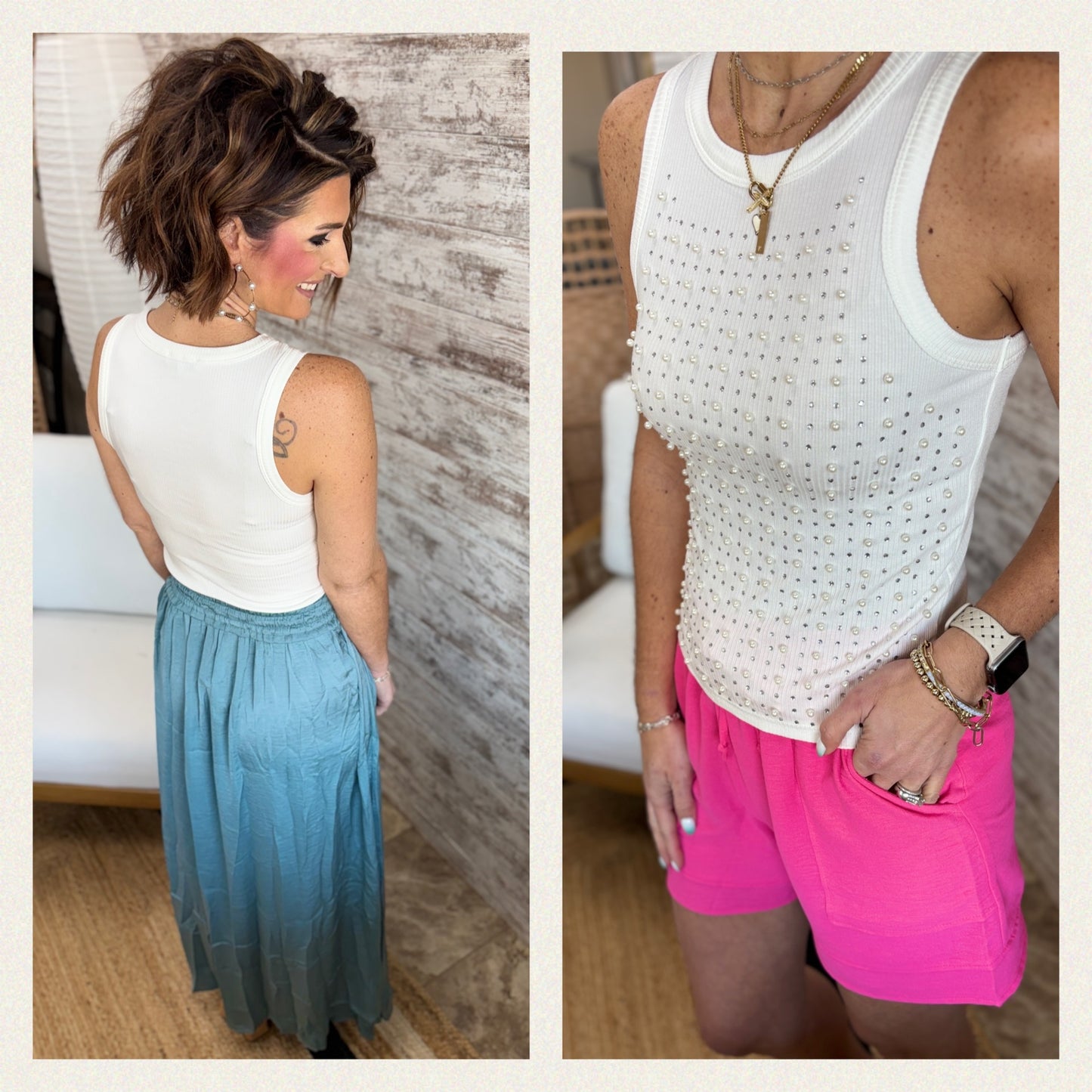 Round Neck Pearl Beaded Tank ~ 4 Colors
