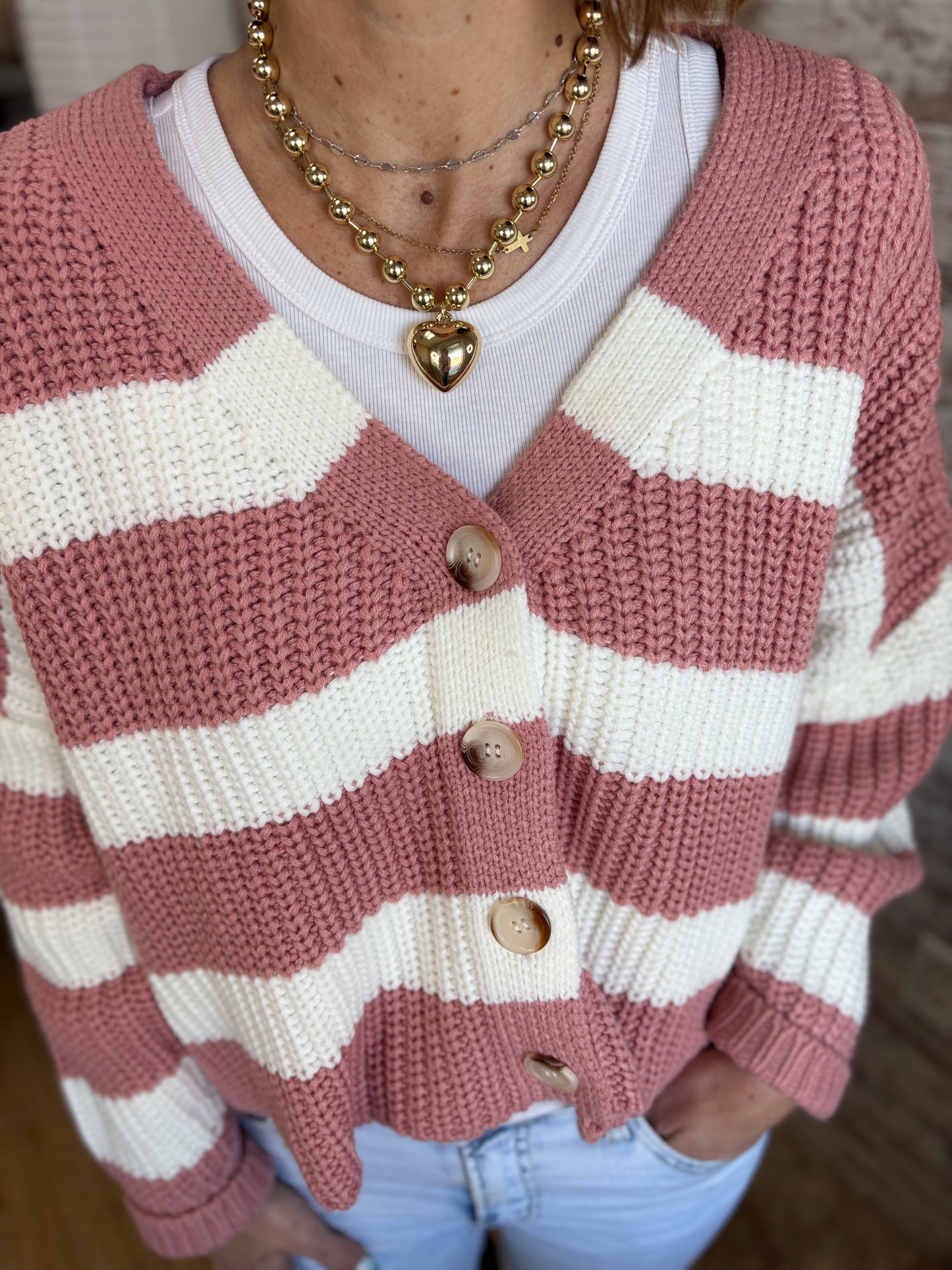 Gold Chunky Bead Puffy Heart Necklace