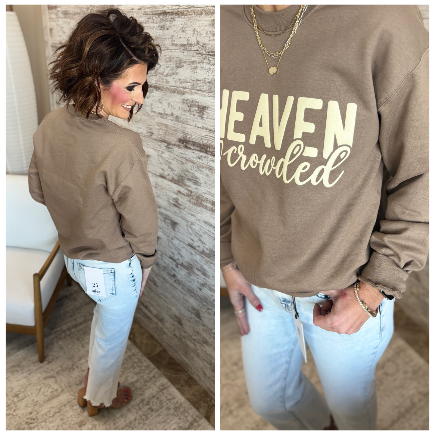 Make Heaven Crowded Puff Brown Savana Softstyle Gildan Crew