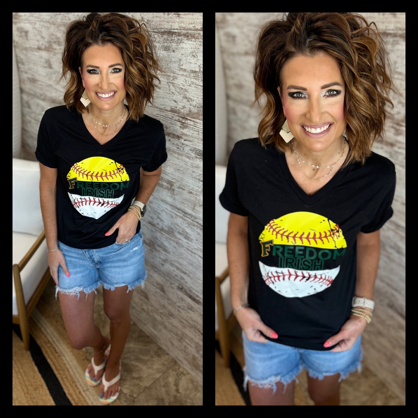 Freedom Irish Softball/Baseball Combo V Neck Black Bella Tee