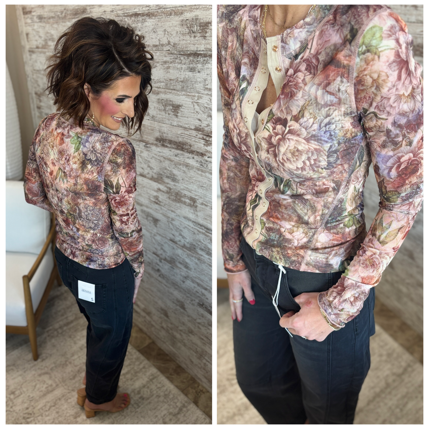 Sand Floral Snap Henley
