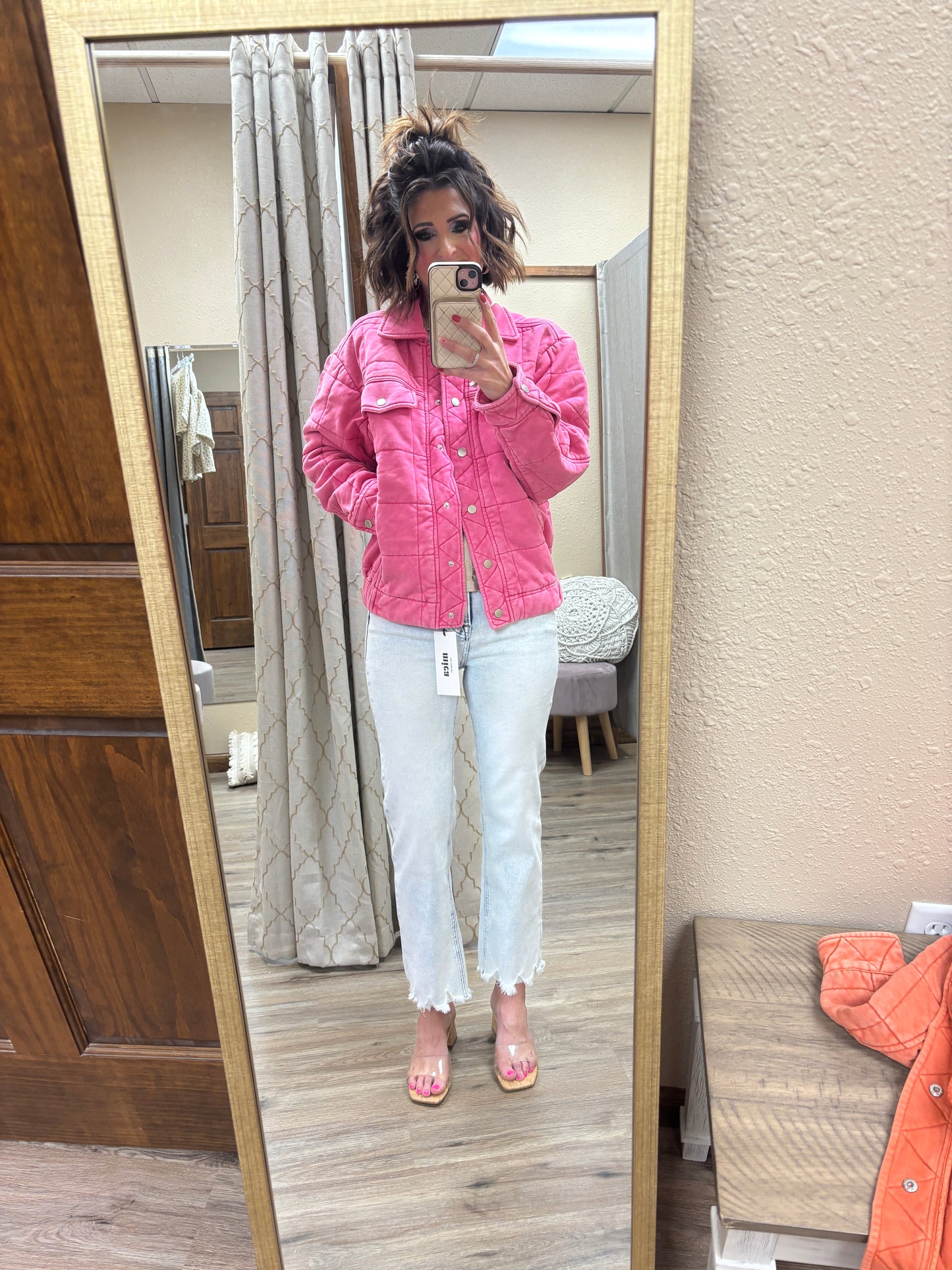 Hot Pink Stone Washed Quilted Jacket