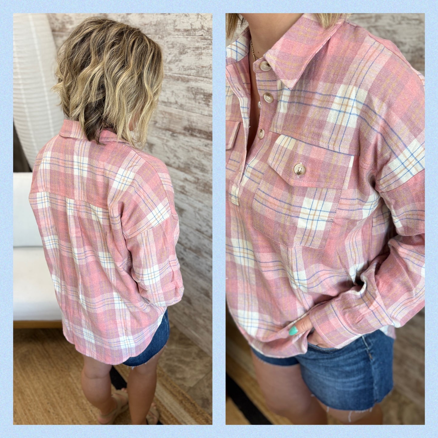 Pink Plaid 1/4 Button Shirt