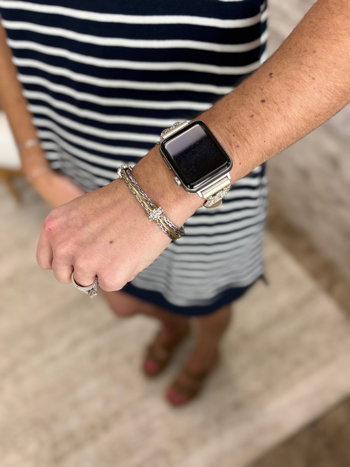 Two Tone Layered Wheat Chain Bracelet Cuff Bangle