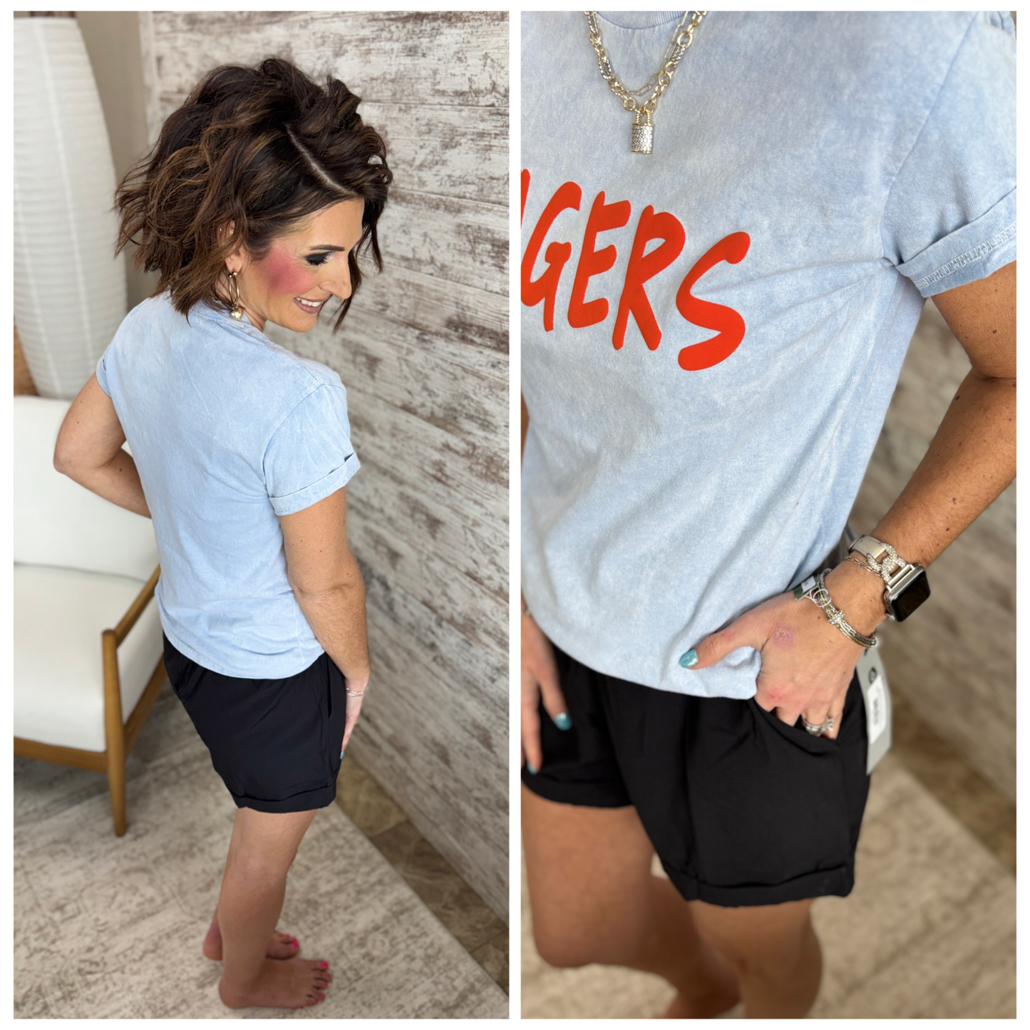 Wrightstown Tigers Puff Vintage Blue Mineral Wash Tee