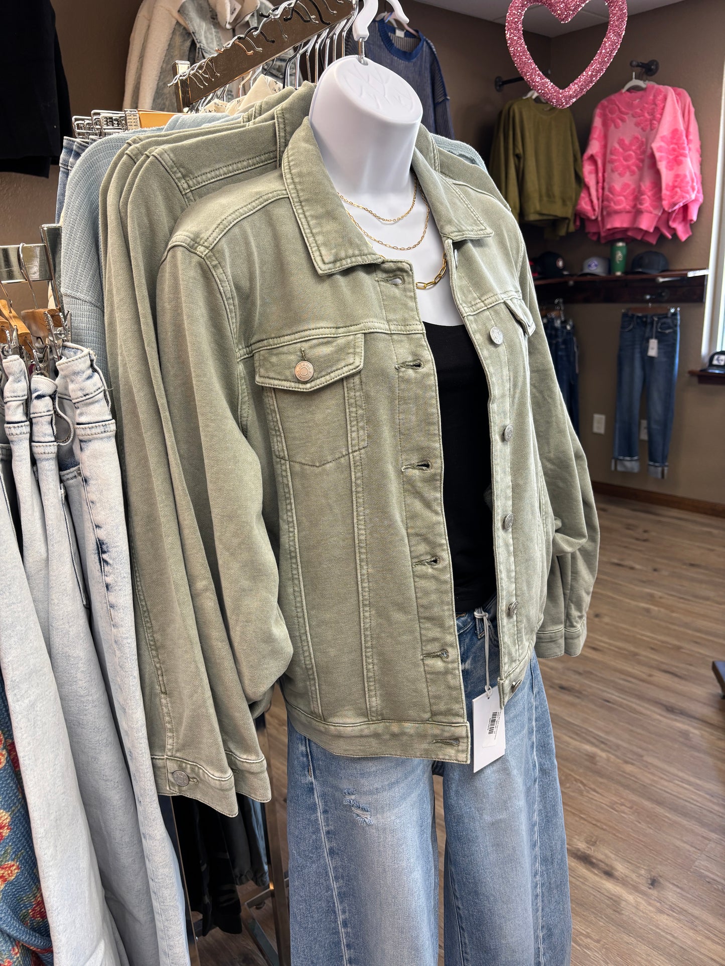 Sage Soft Washed Button Up Jacket