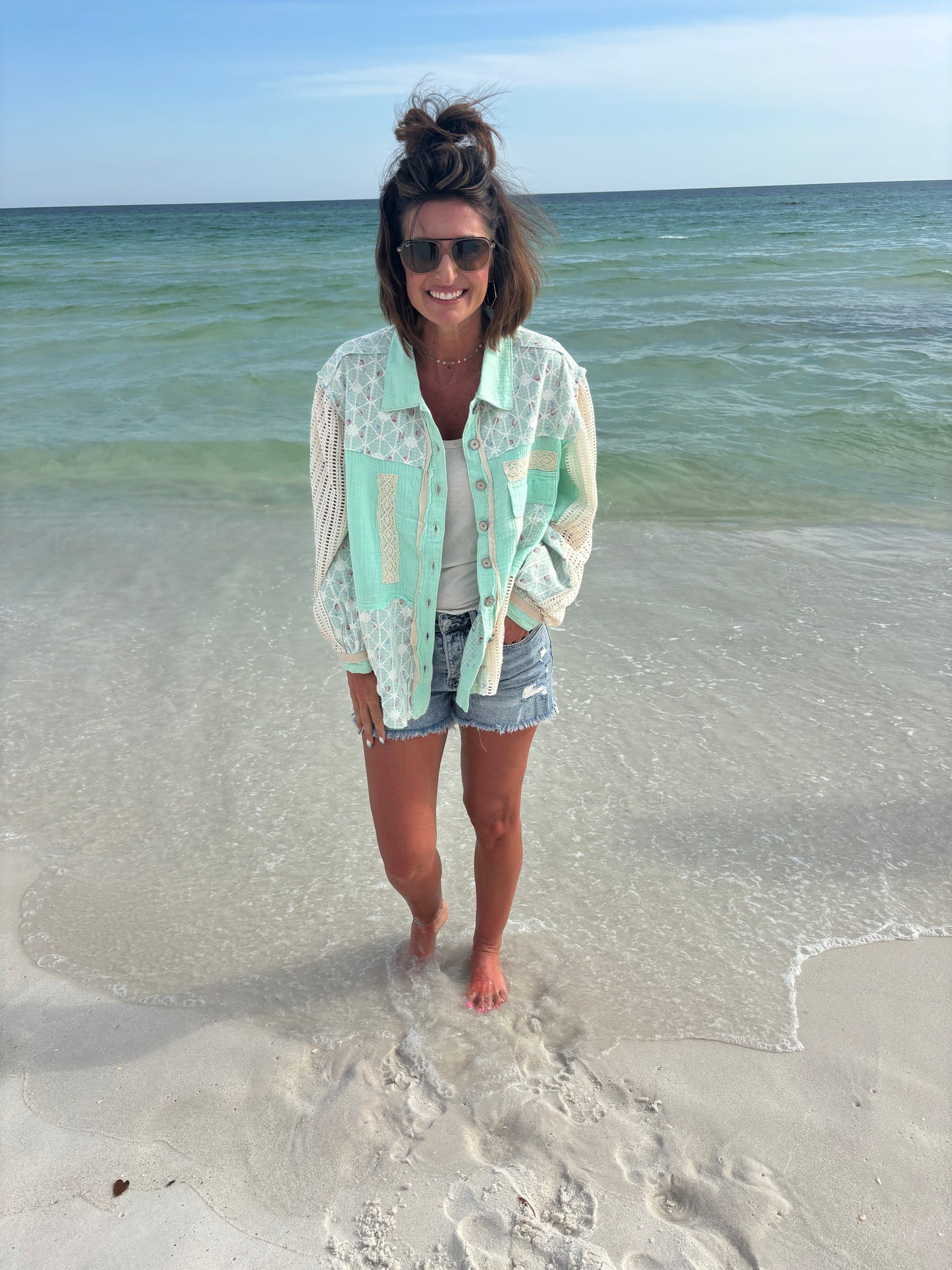 Pale Mint Jacket with Lace Details