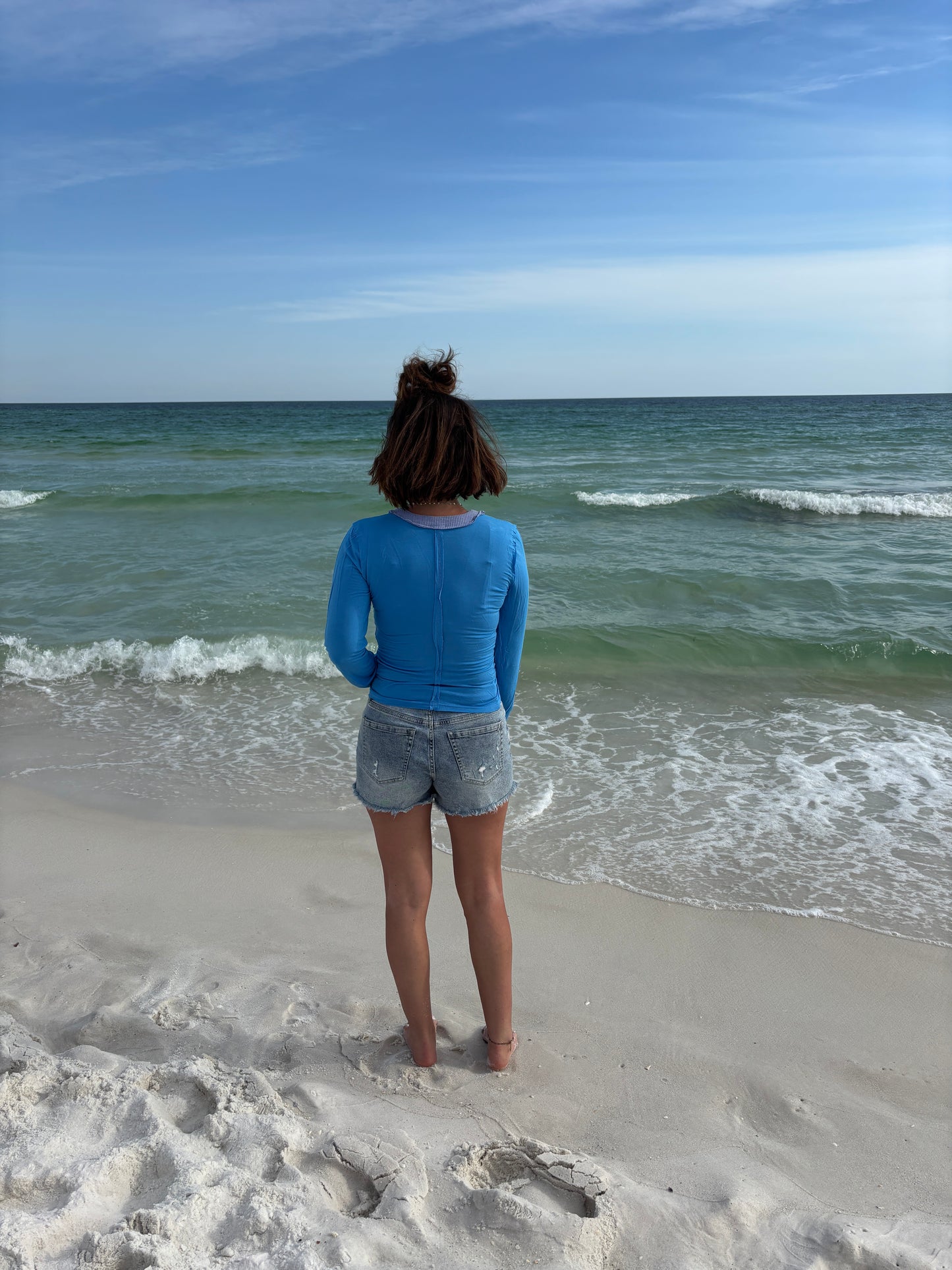Center Shirring V Neck Long Sleeve-2 Colors
