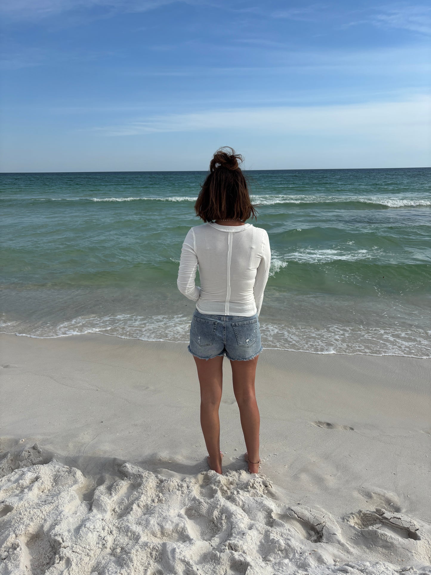 Center Shirring V Neck Long Sleeve-2 Colors