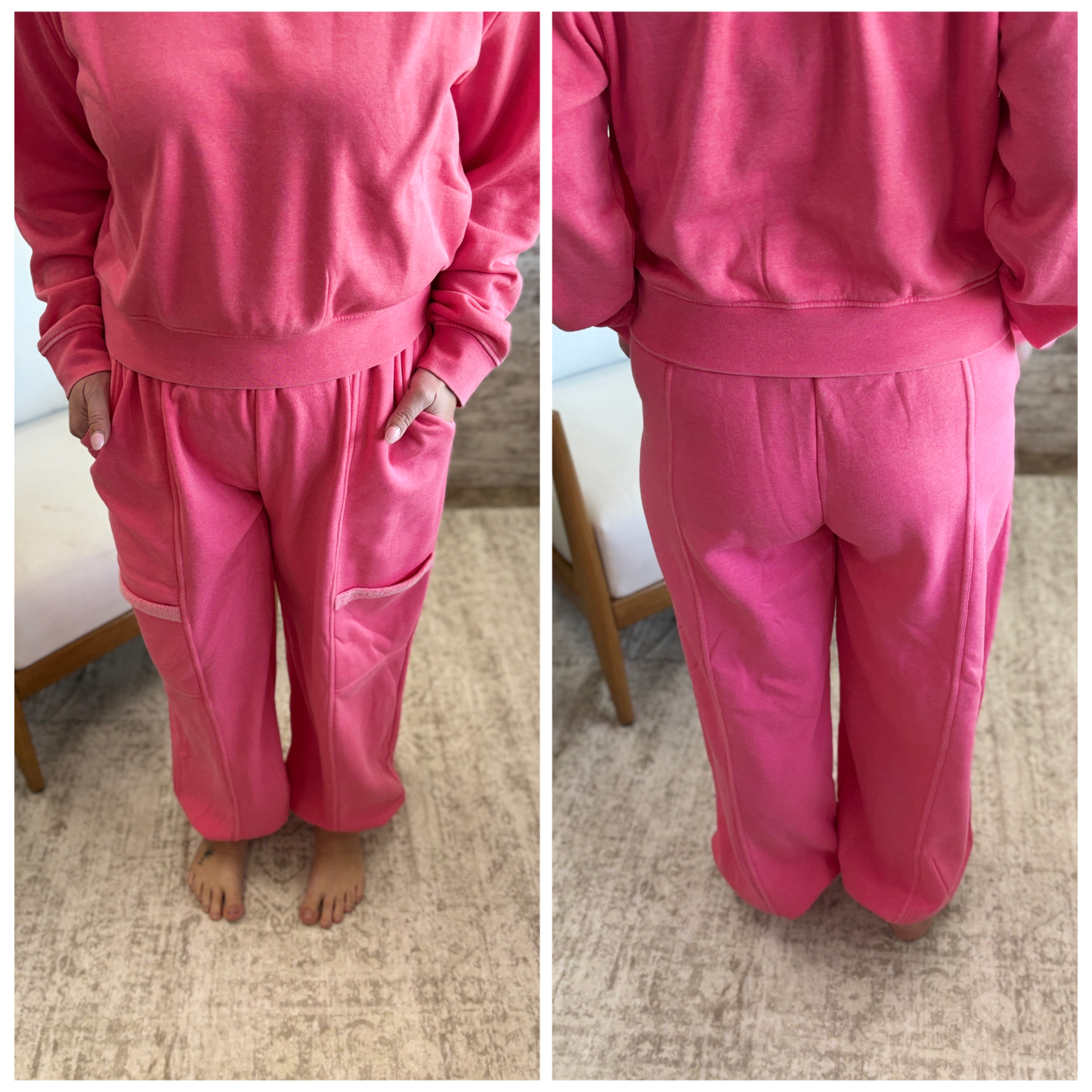 Taffy Pink Ruffle Waist Burnout Jogger Pants