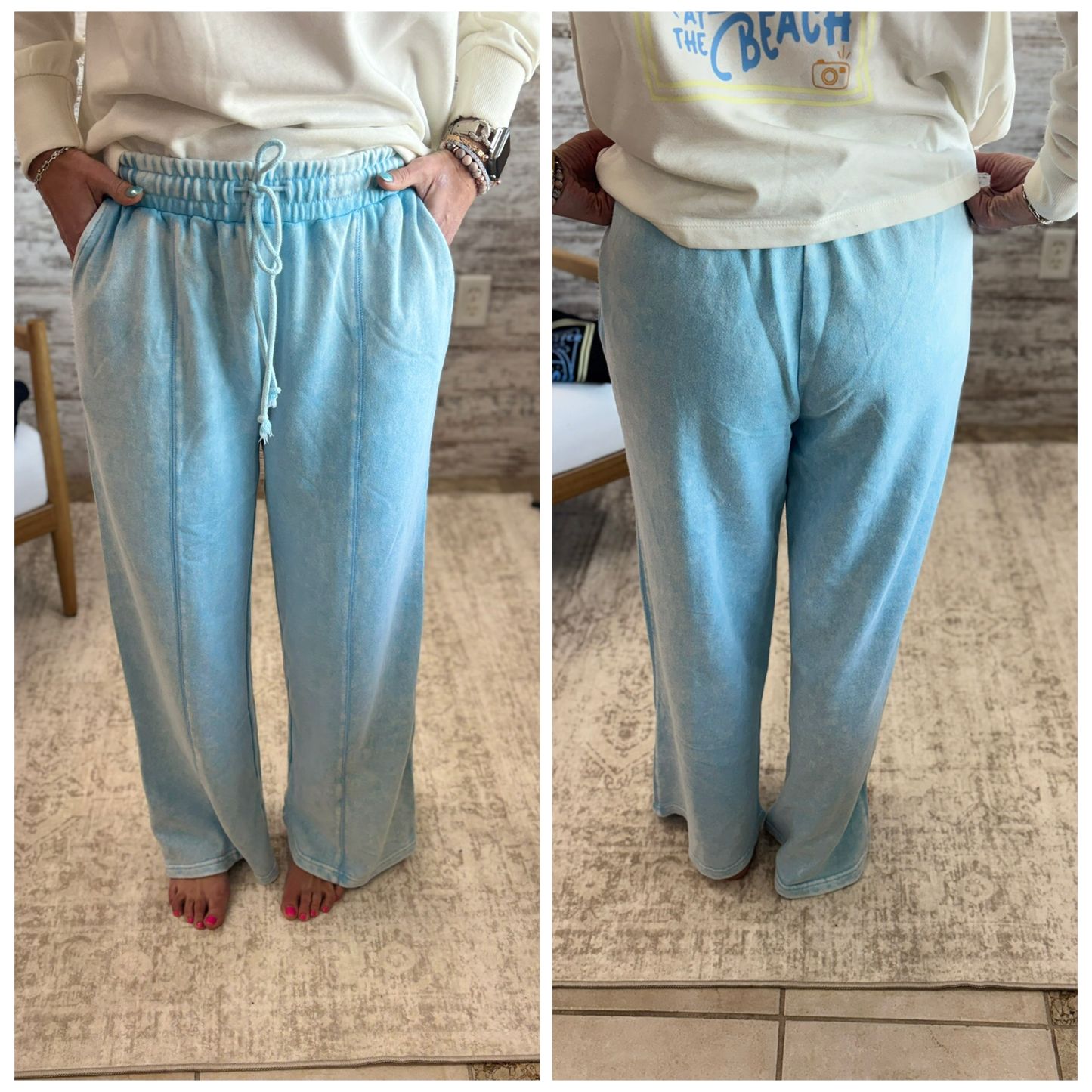 Blue Acid Wash Wide Leg Pant