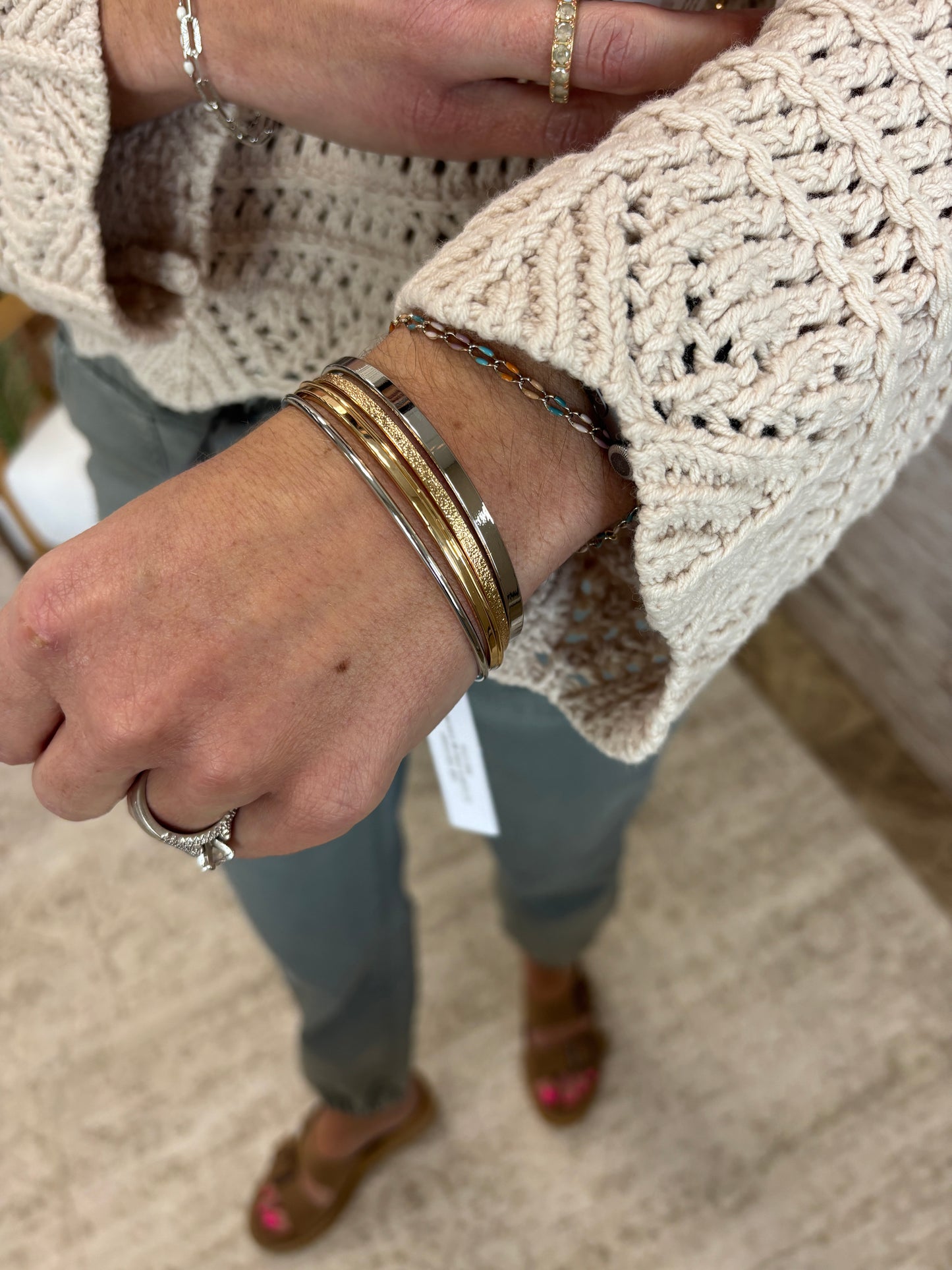 Gold Silver Heart Linked Multi Bangle Set Bracelet