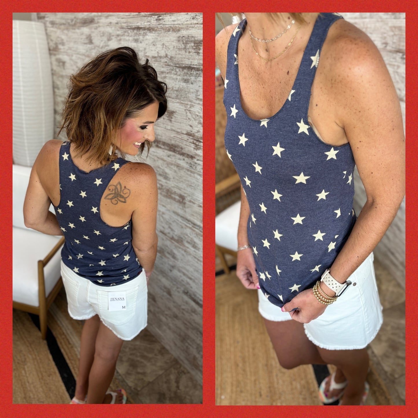 Washed Navy Star Racer Tank