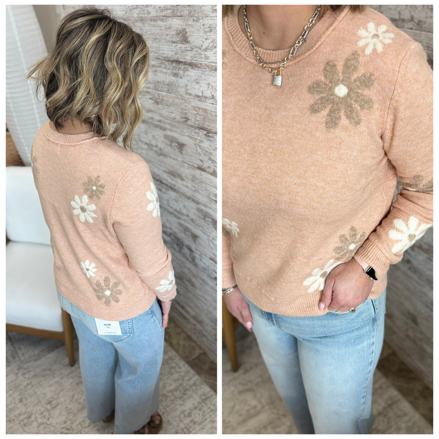 Apricot Floral Pullover Sweater