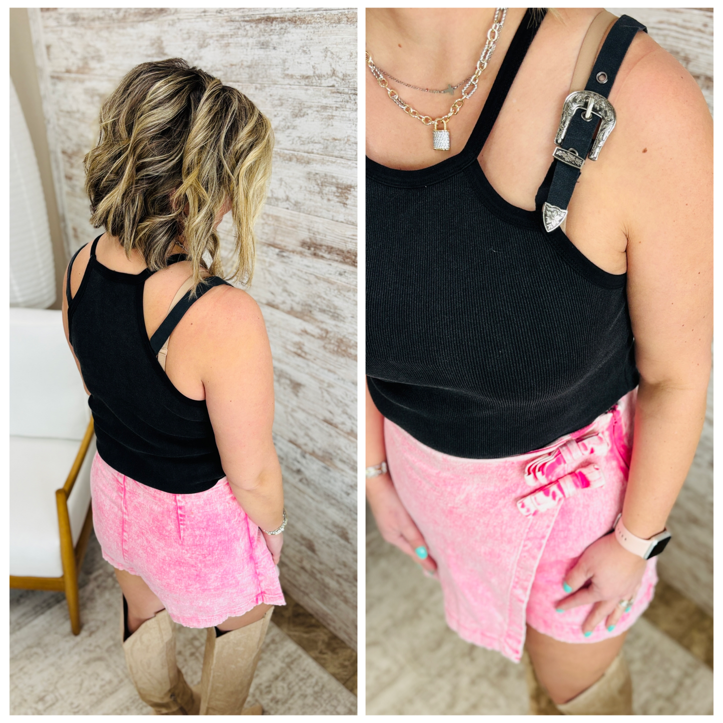 Washed Black Buckle Strap Tank