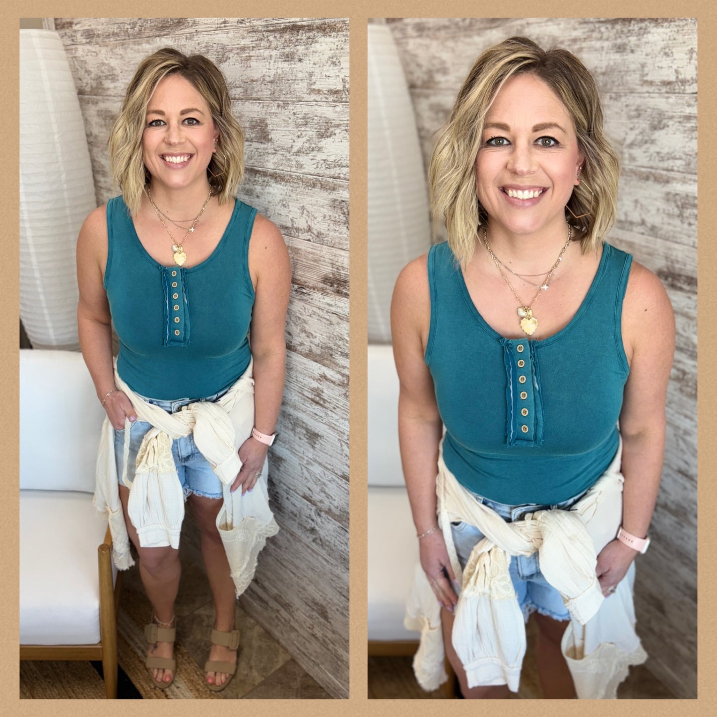 Scoop Neck Body Suit with Button Detail ~ 3 Colors