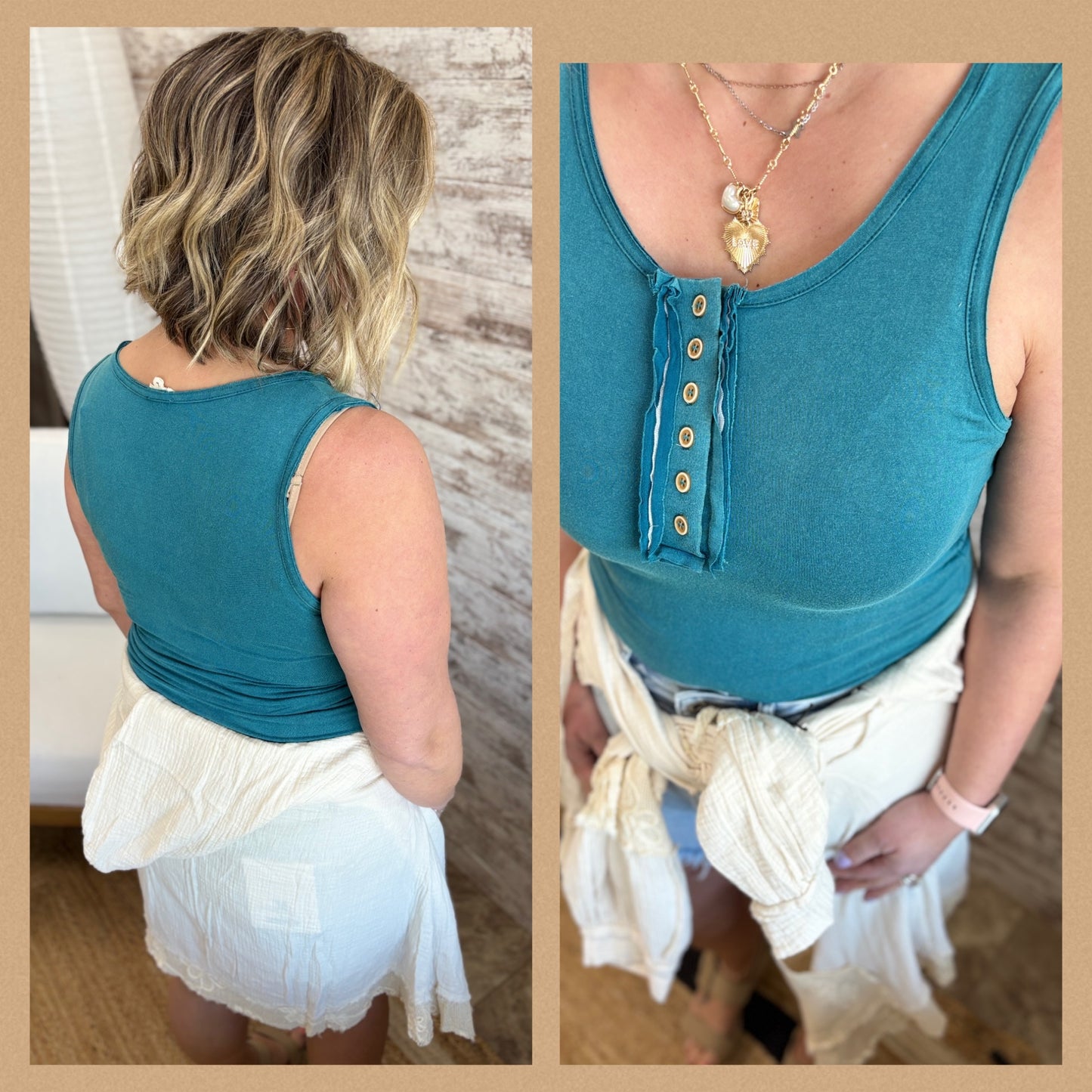 Scoop Neck Body Suit with Button Detail ~ 3 Colors