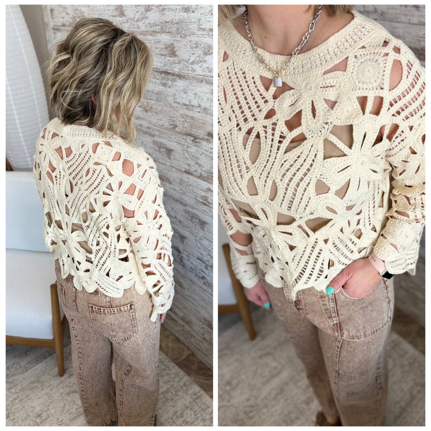 Ecru Open Crochet Top