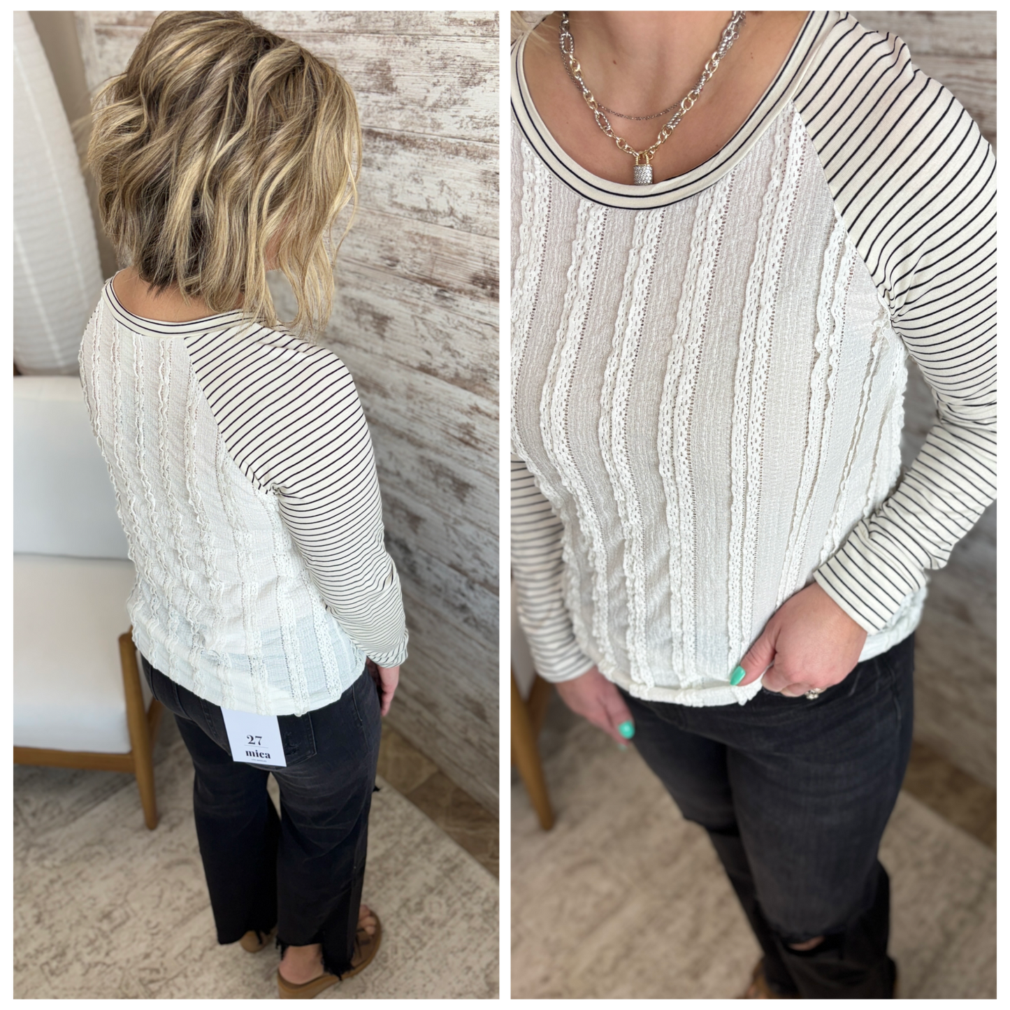 White/Black Textured Long Sleeve