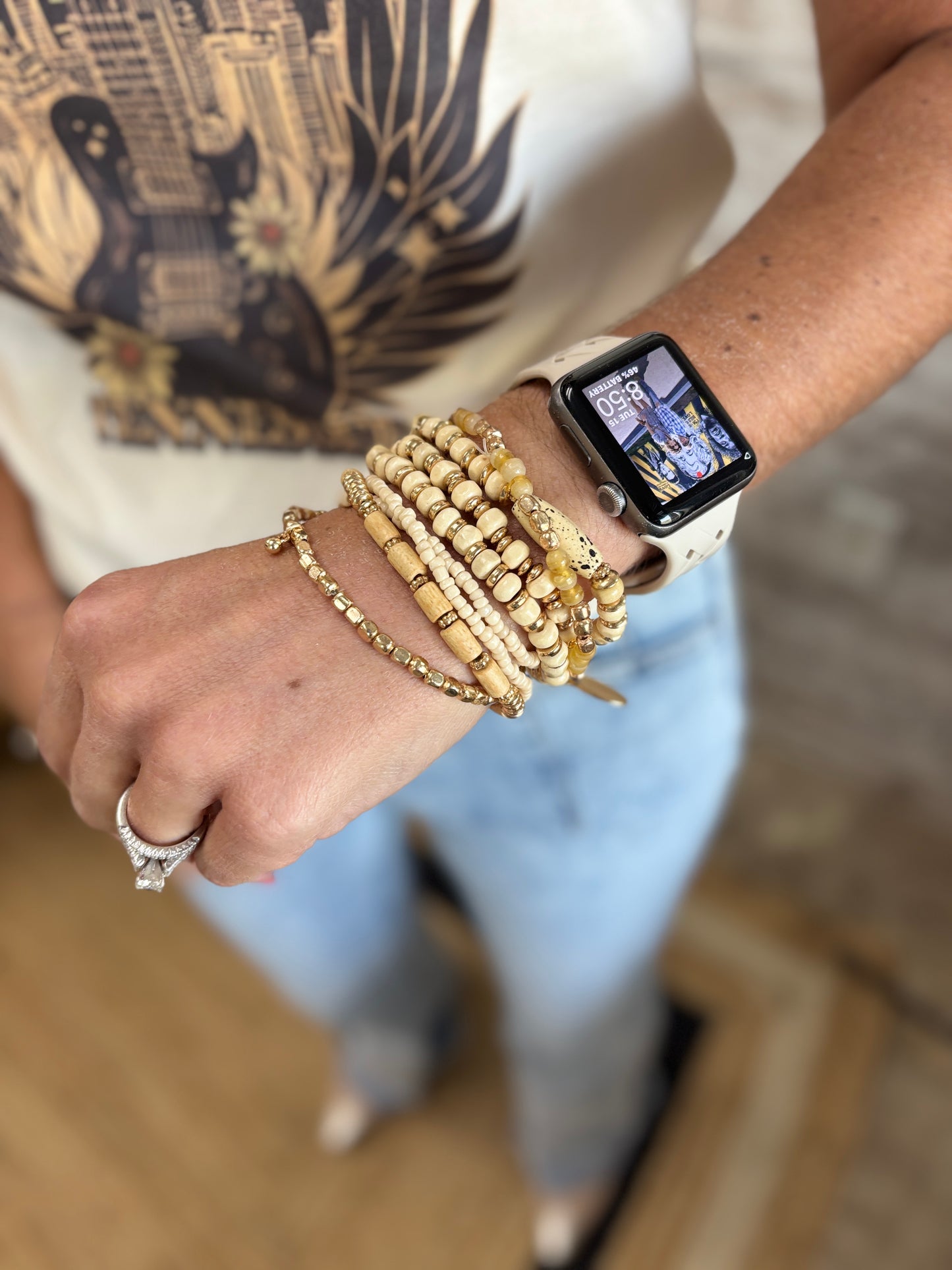Wooden Assorted Bead Stackable Bracelet Set