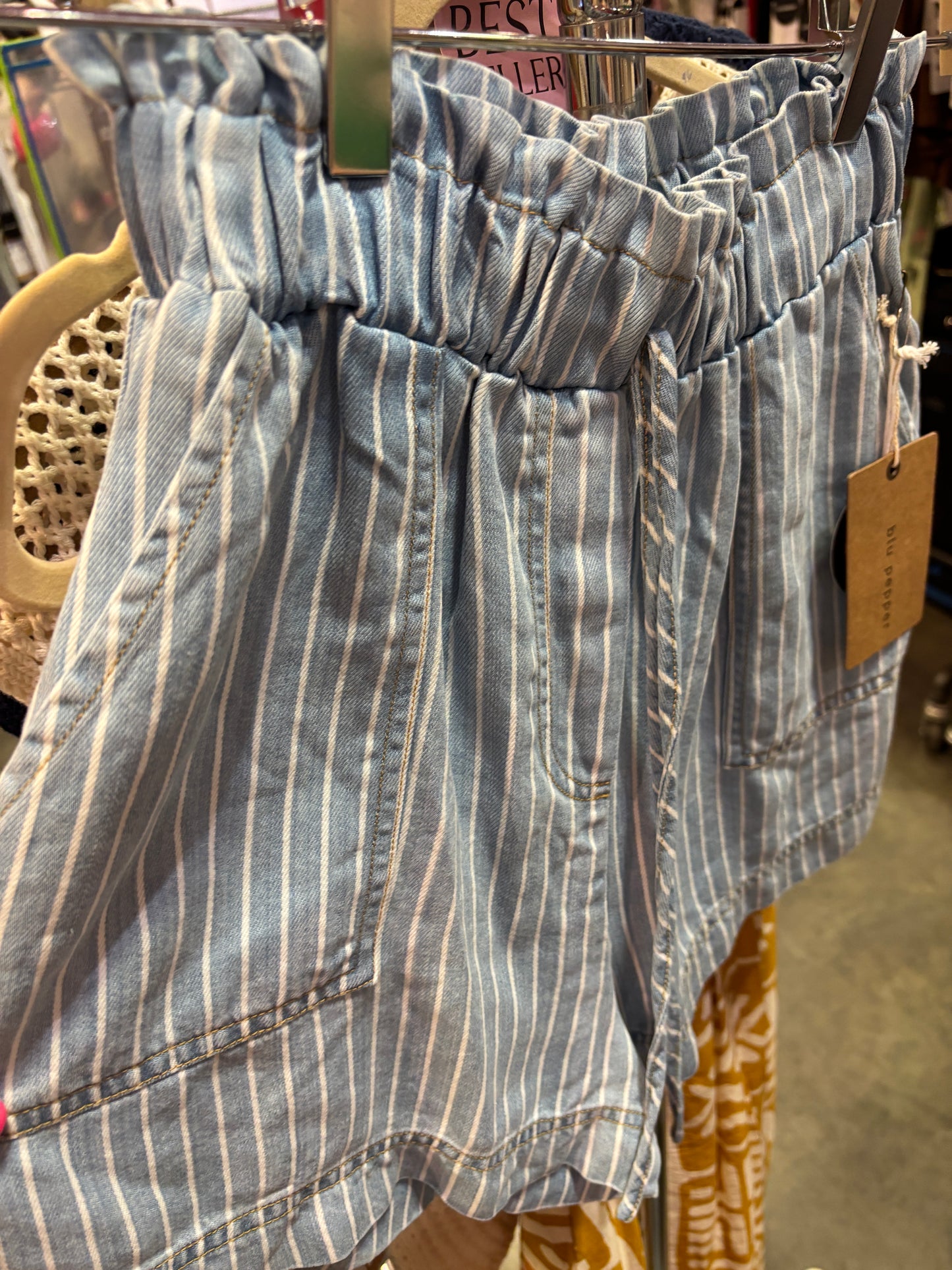 Blue High Waist Stripe Shorts