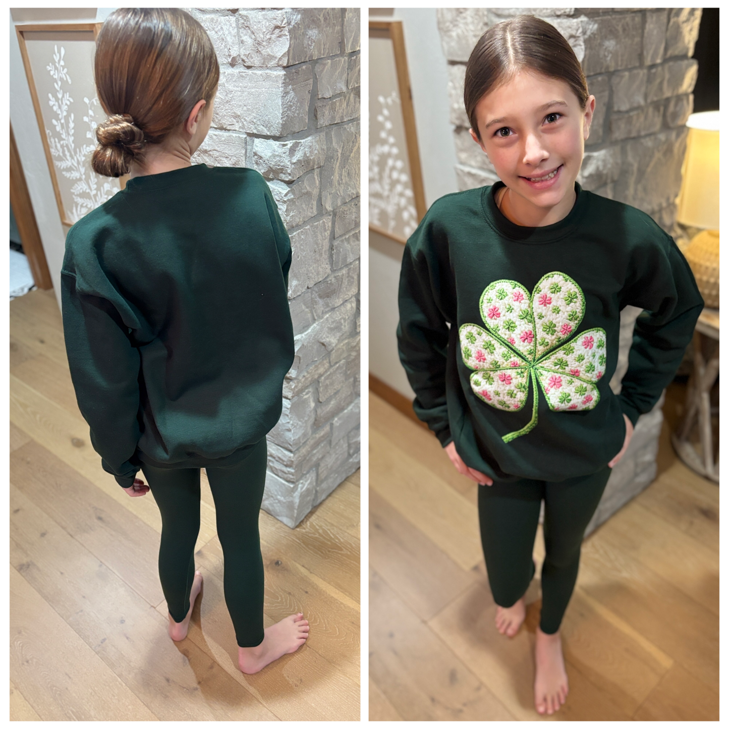 Faux Yarn Shamrock Youth/Adult Gildan Forest Crew * On Sale*