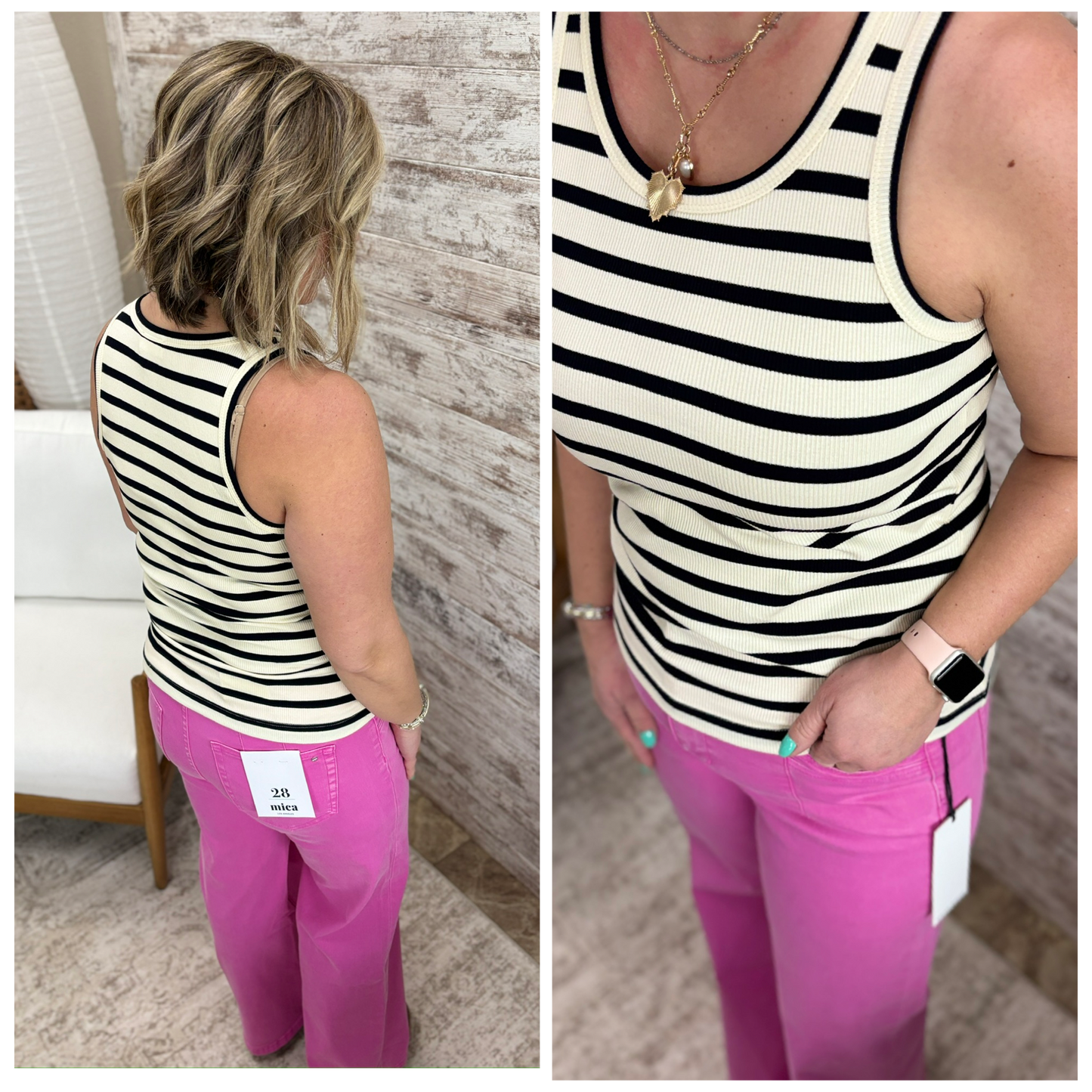 Black Stripe Ribbed Tank