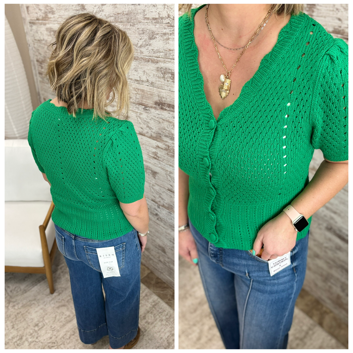Kelly Green V Neck Button Cardigan