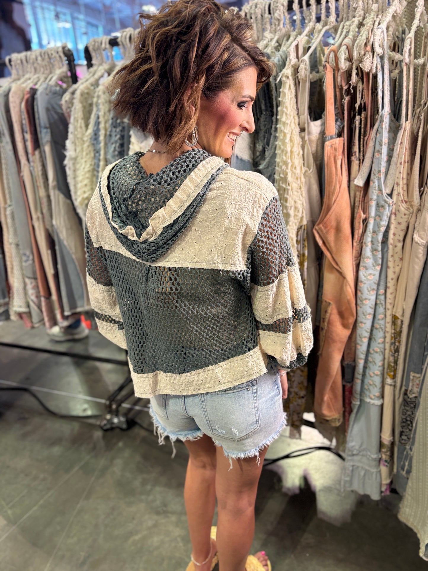 Charcoal Crochet Zip Up